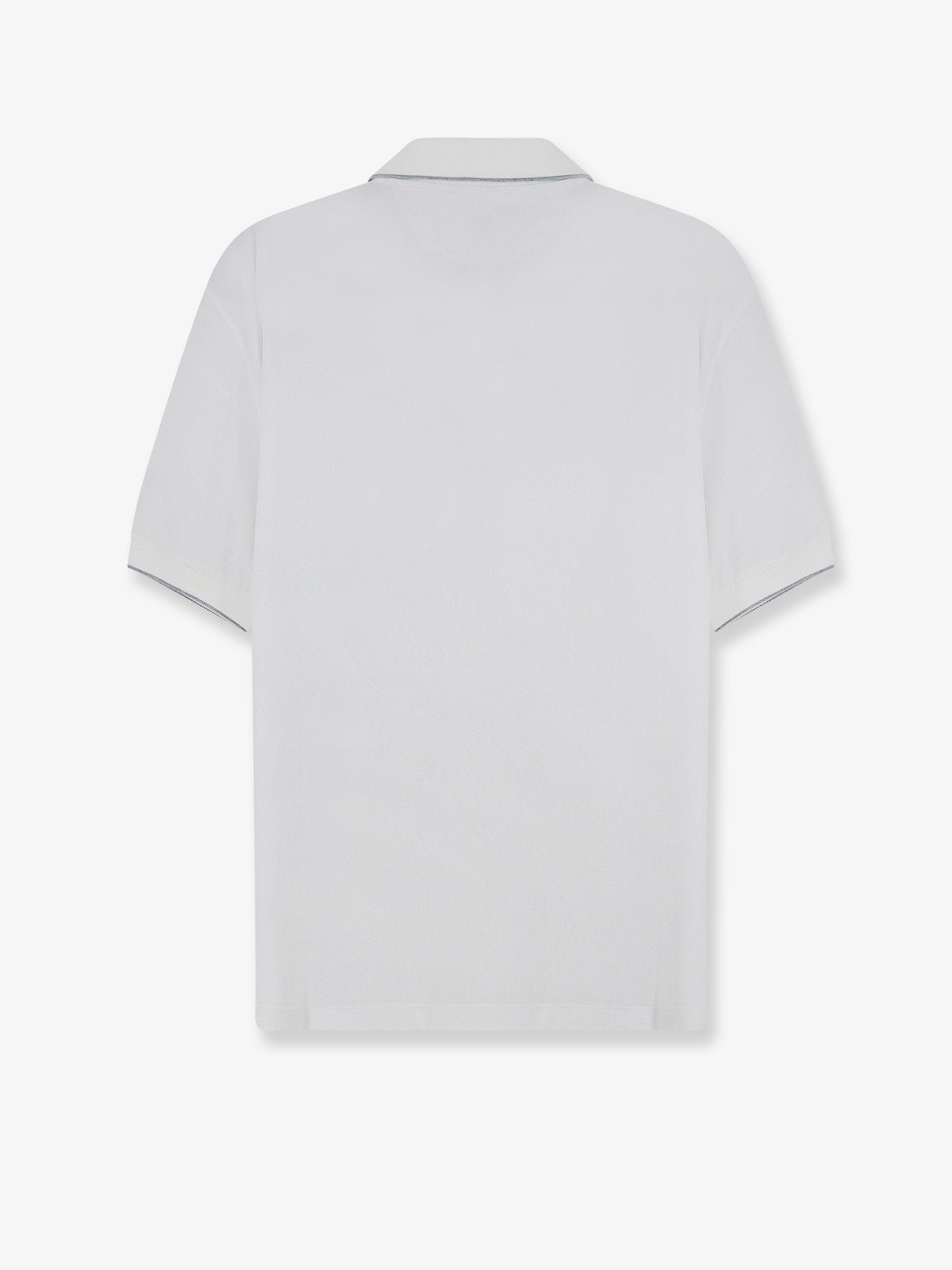 White Brunello Cucinelli polo shirt with classic collar, detail view