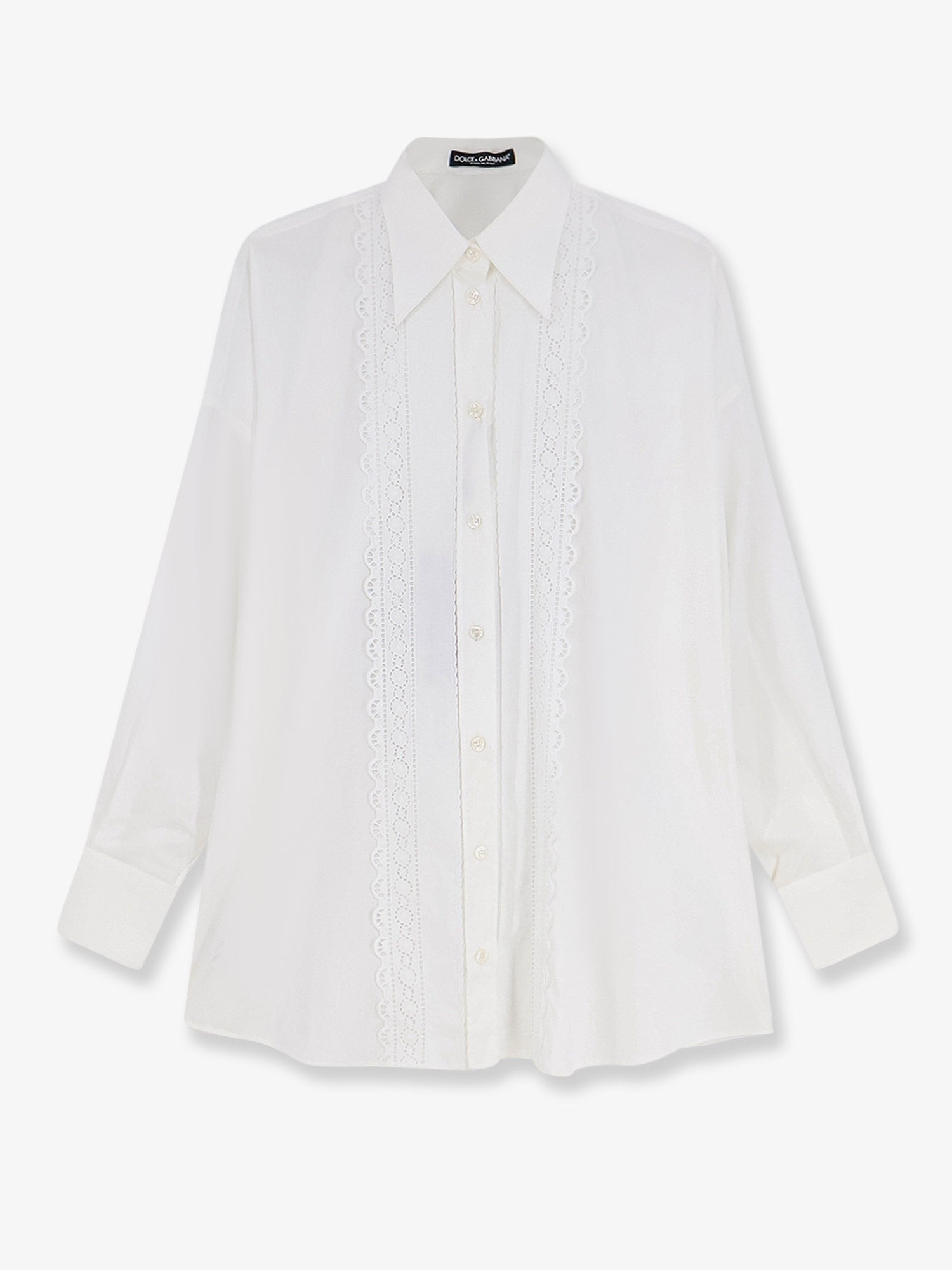 White cotton oversize shirt with lace trim by Dolce & Gabbana, front view