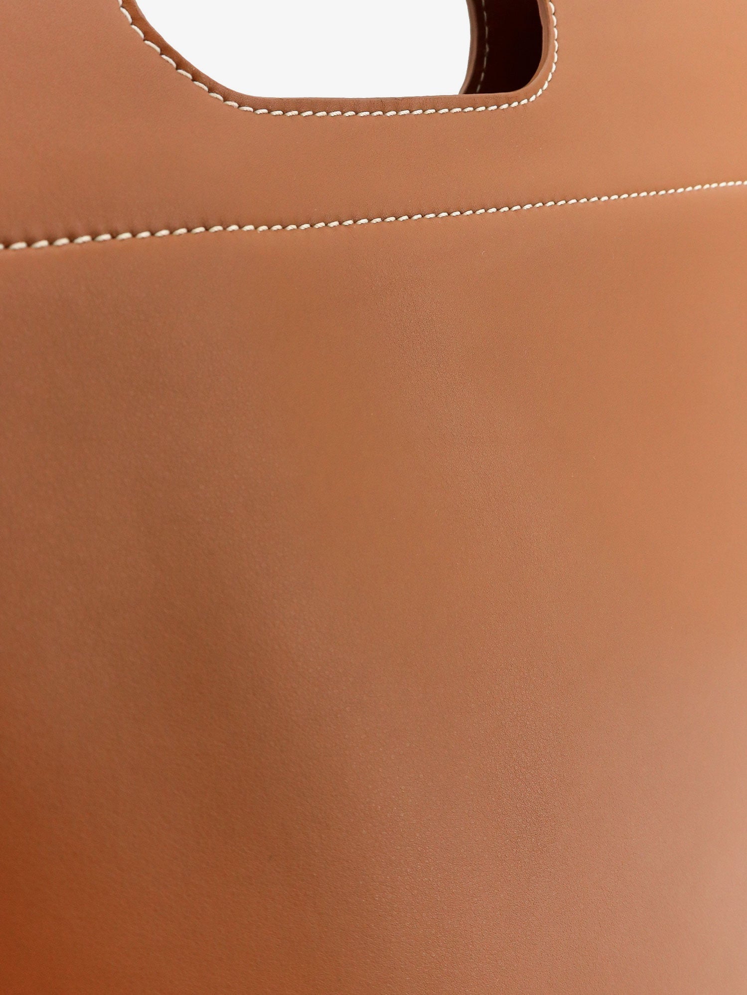 Brown leather tote bag by Loro Piana, overhead view showing open-top design