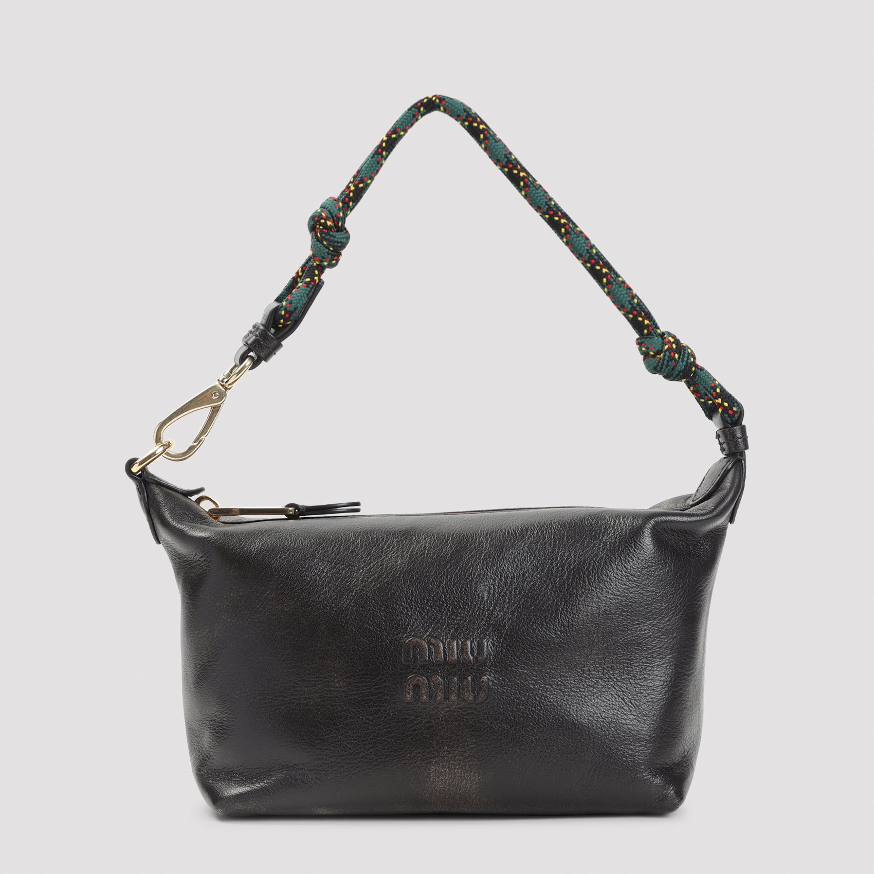 Brown Miu Miu nappa leather pouch with embossed logo, front view