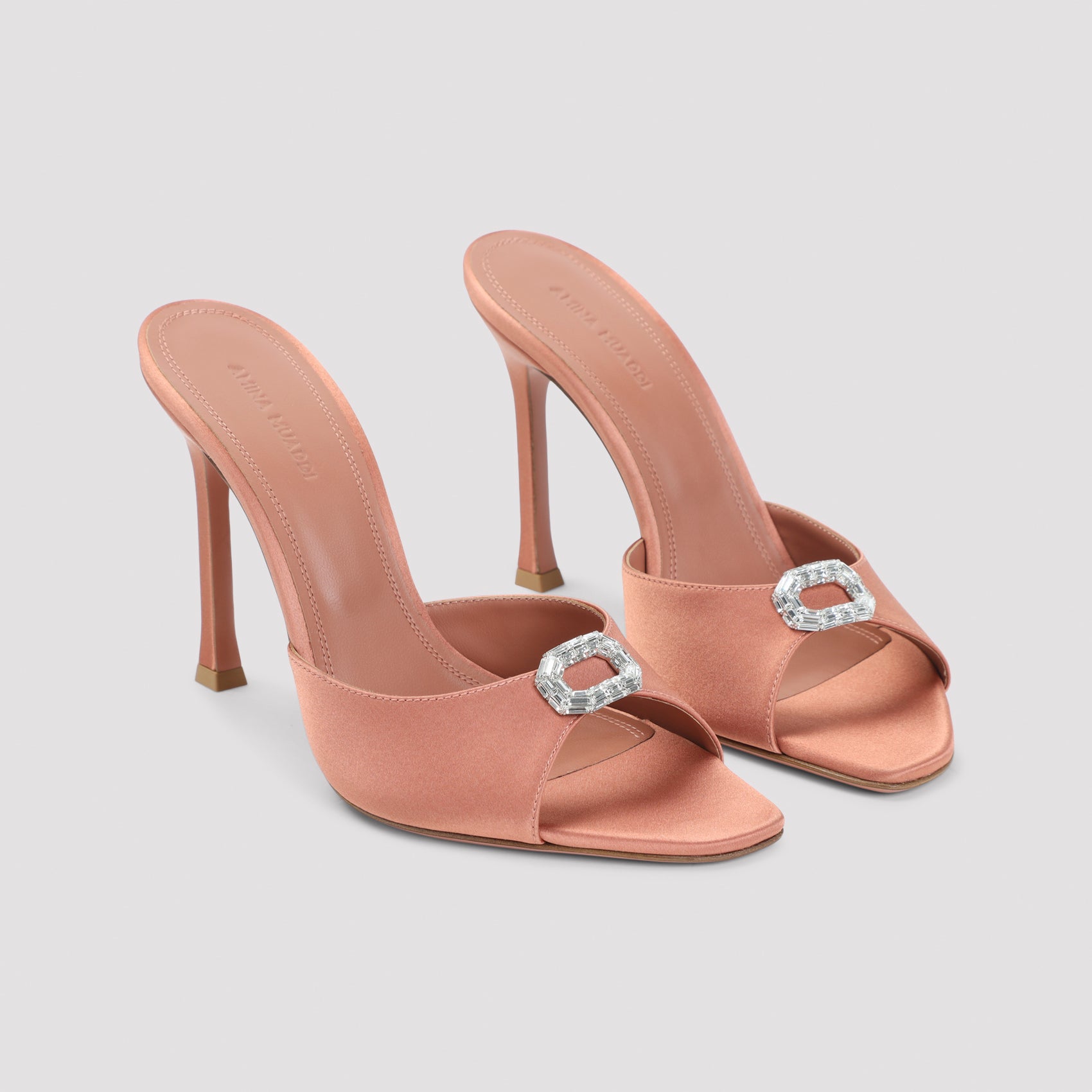 Beige silk Mini Camelia mule by Amina Muaddi, top view