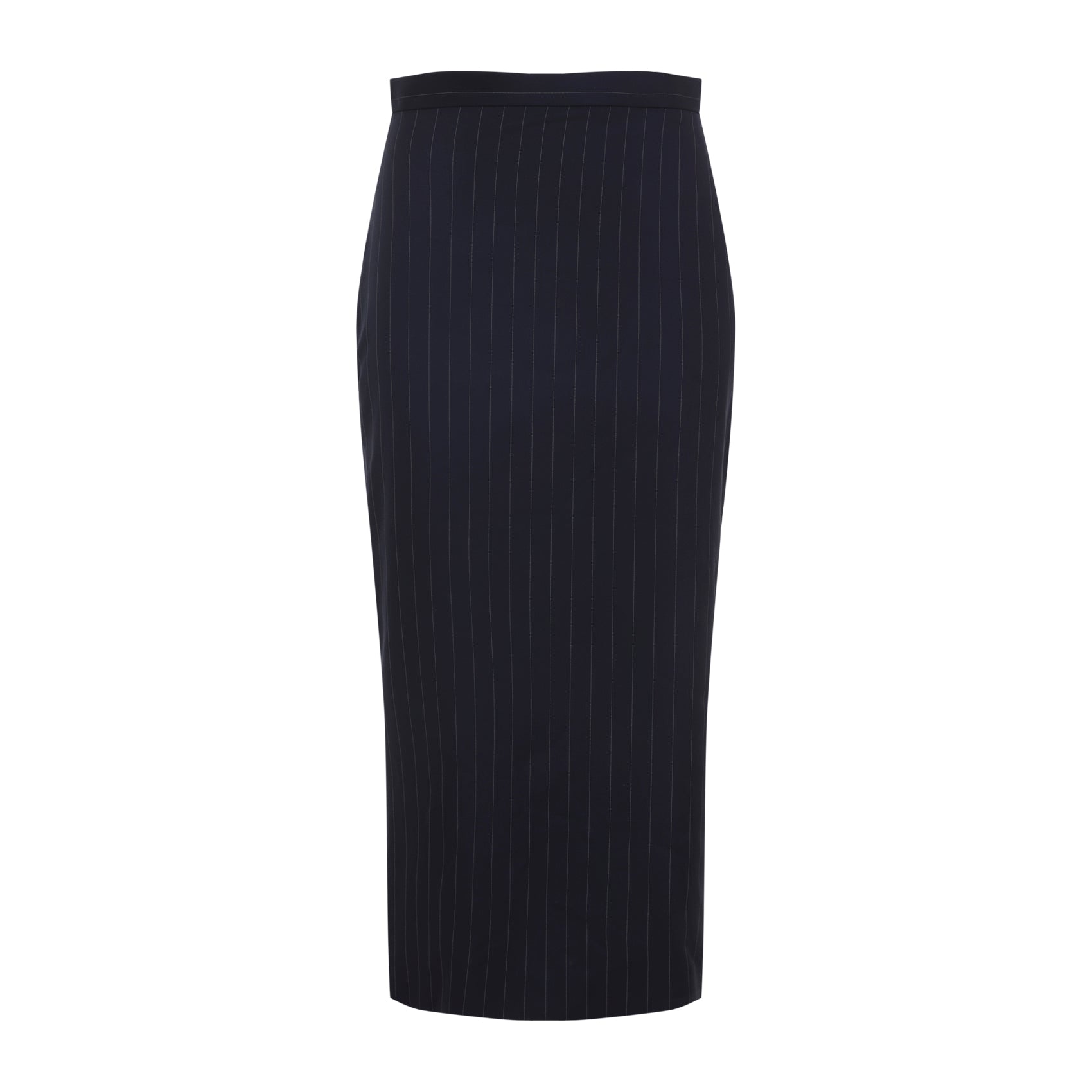 Dark navy Givenchy pinstriped wool midi skirt, side view