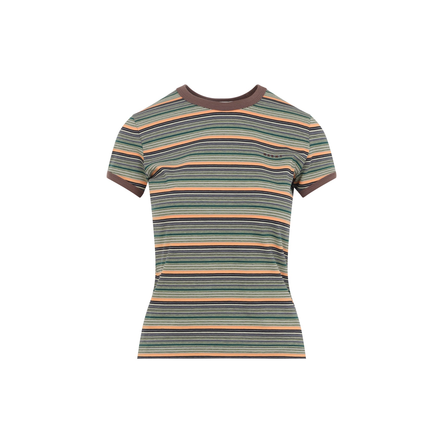 Multicolor striped Marni cotton t-shirt with brown ribbed trims, back view