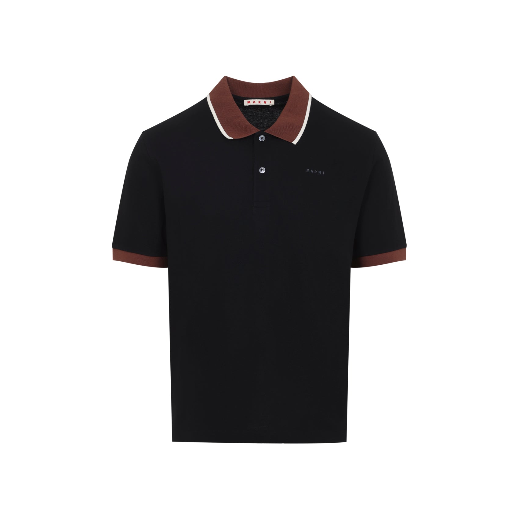 Black Marni polo with embroidered chest logo, detail view