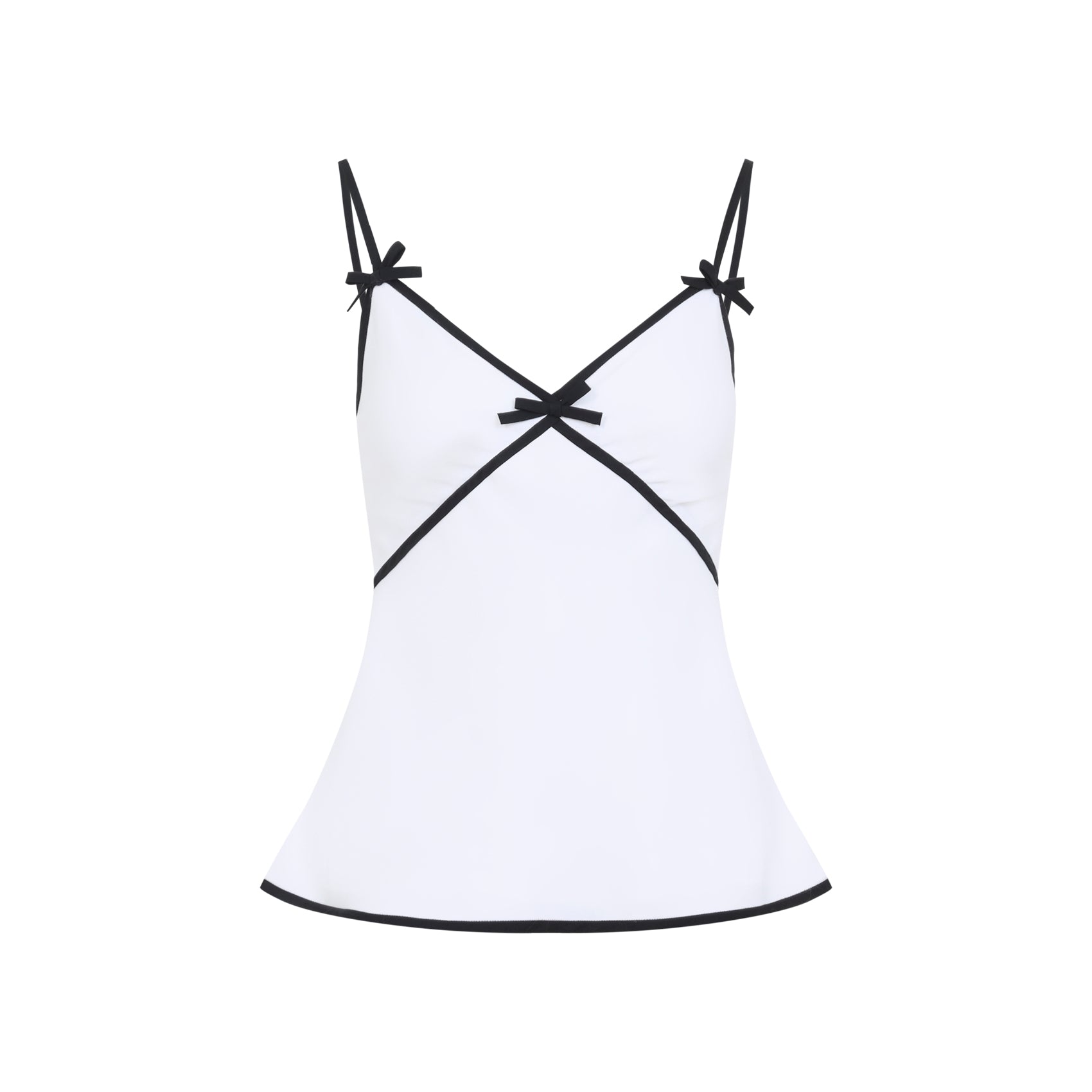 White Moschino sleeveless top with ribbon trims, side view