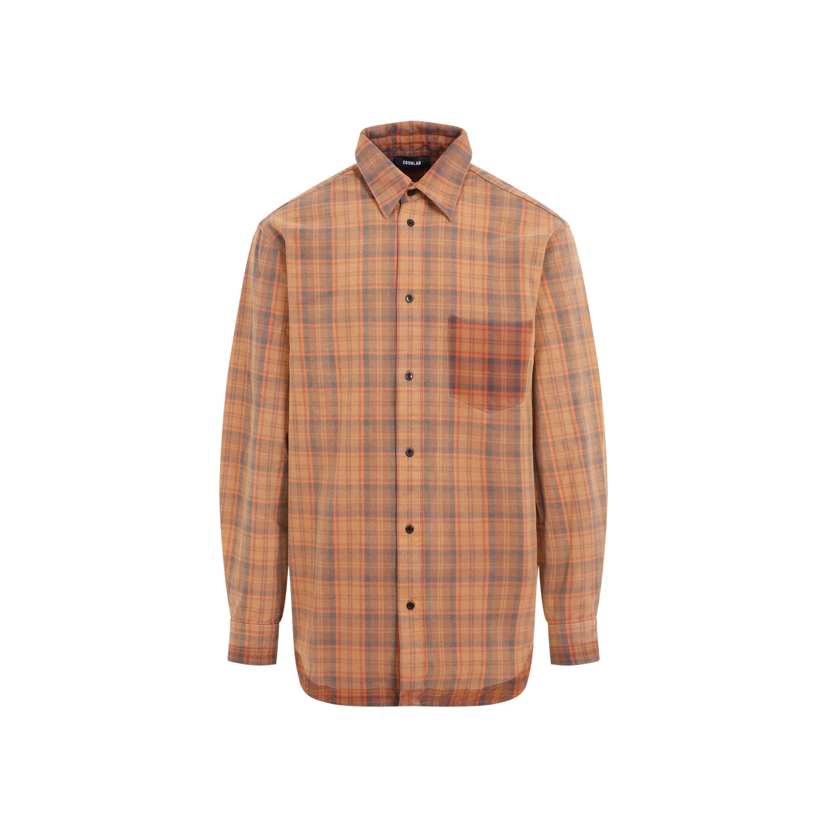 Orange checked EGONLAB over shirt with pointed collar, detail view