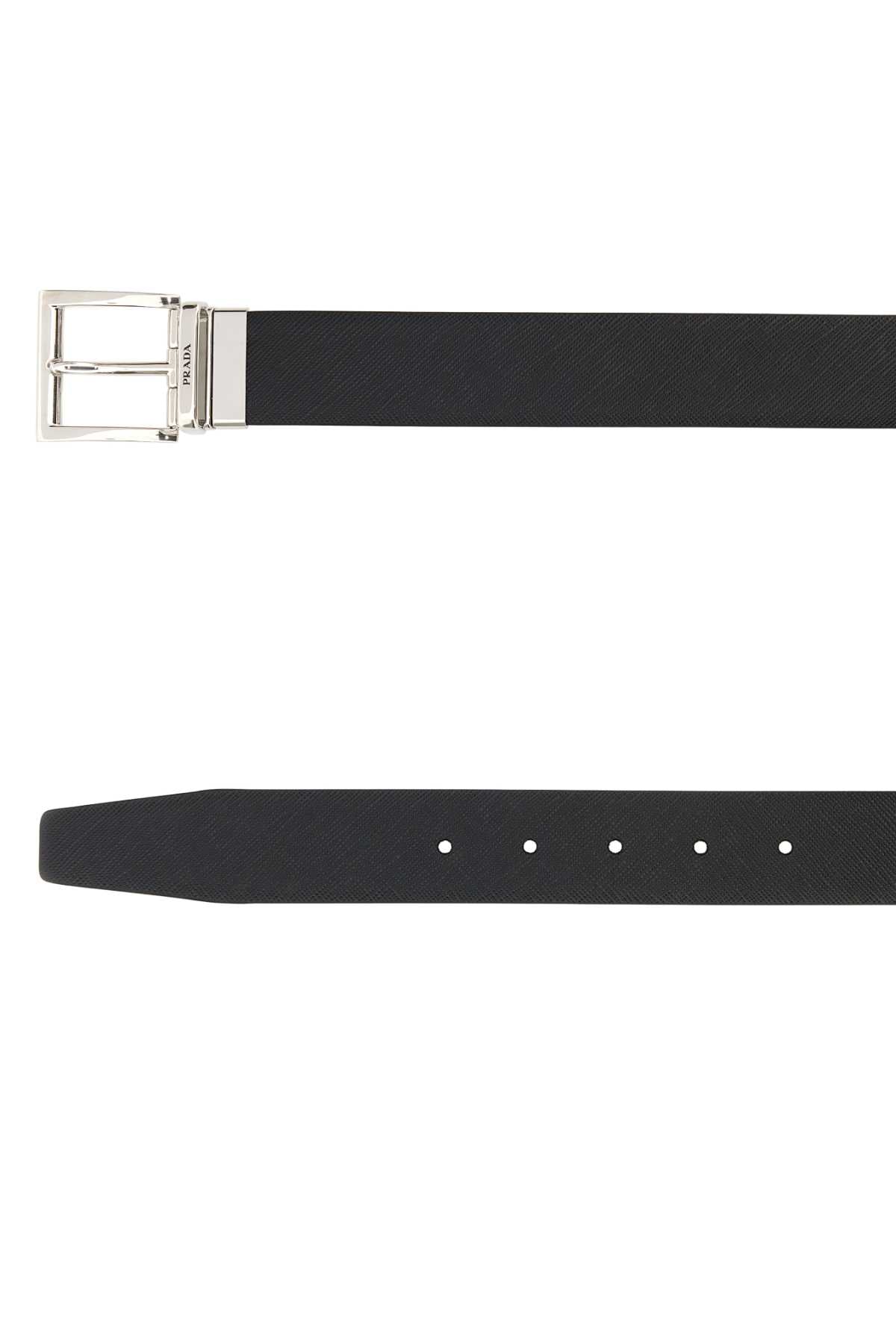 BLACK LEATHER REVERSIBLE BELT Prada
