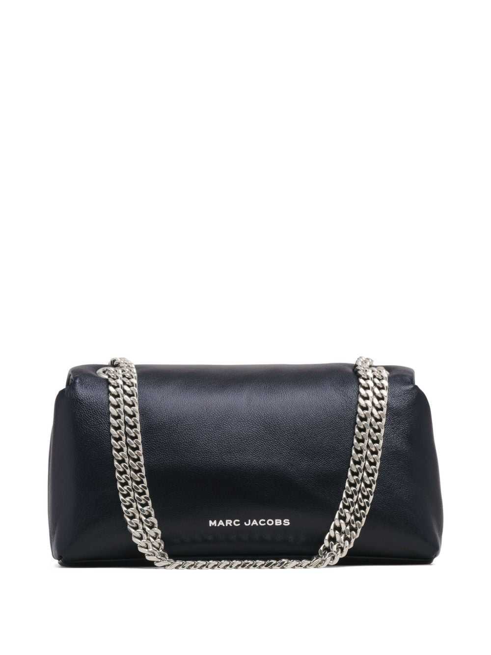 Black crossbody mini bag by Marc Jacobs, detail view of chain hardware