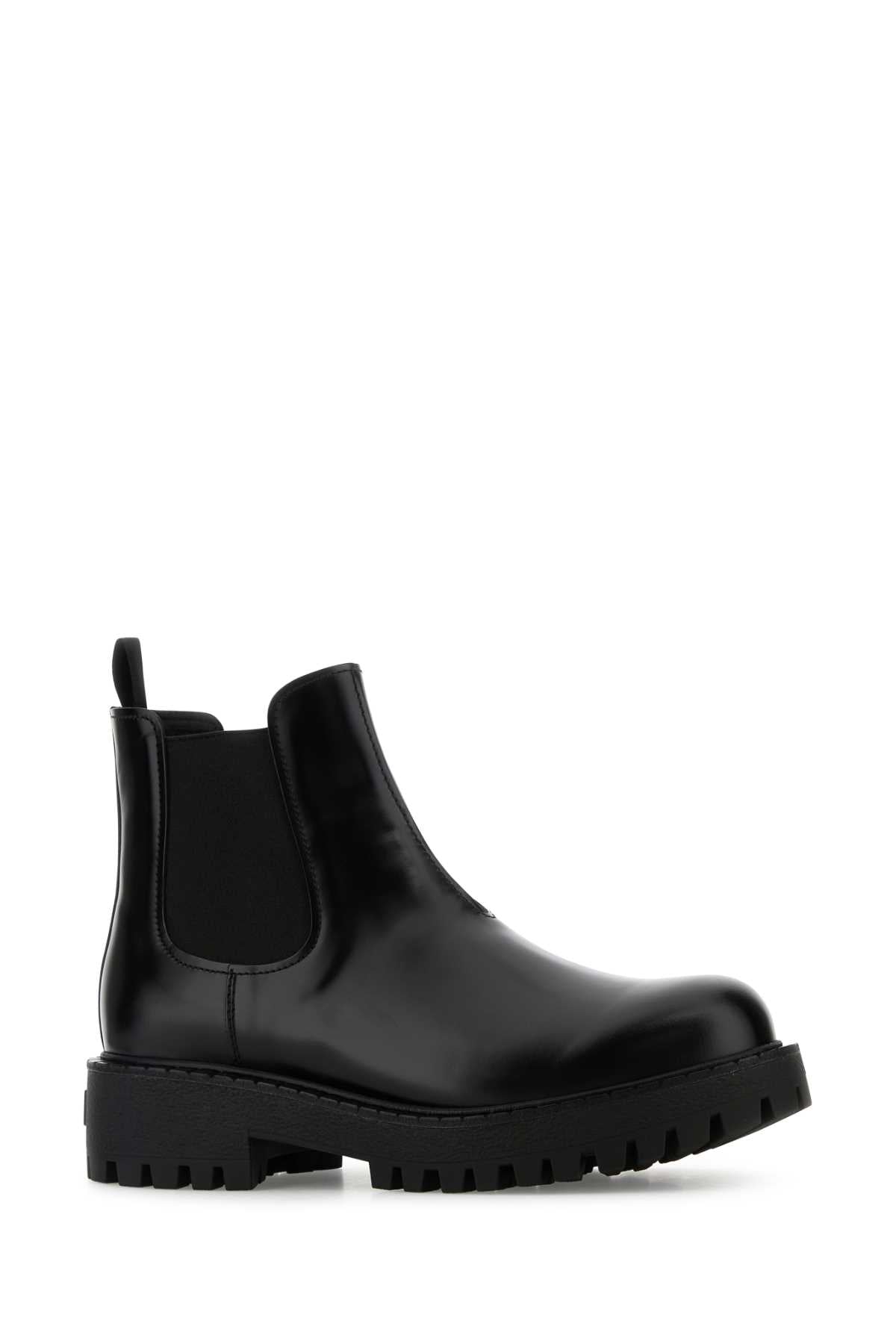BLACK LEATHER ANKLE BOOTS Prada