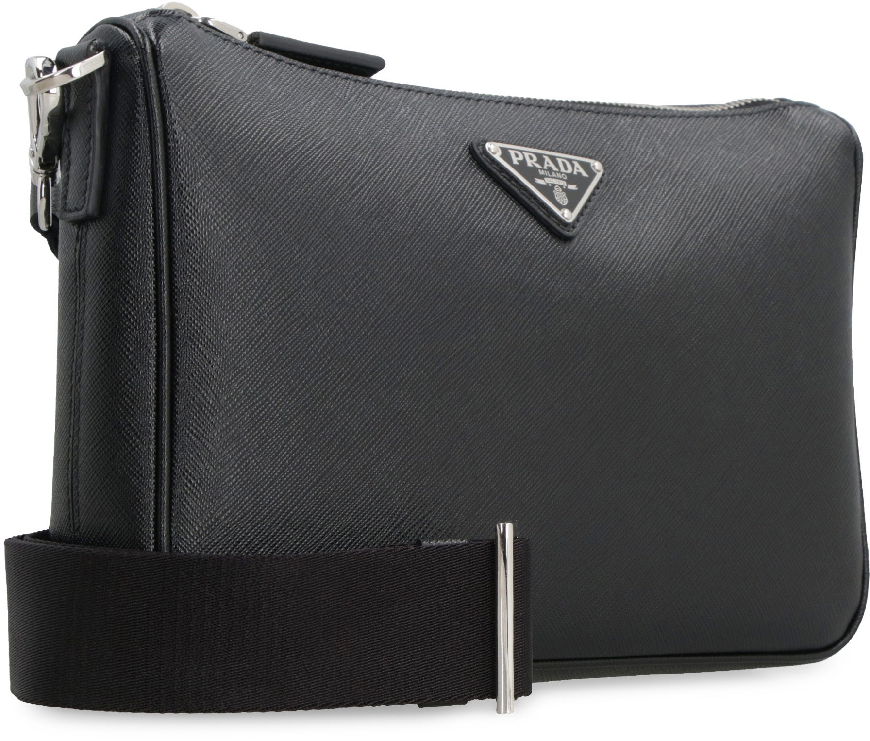 BLACK LEATHER CROSSBODY BAG Prada