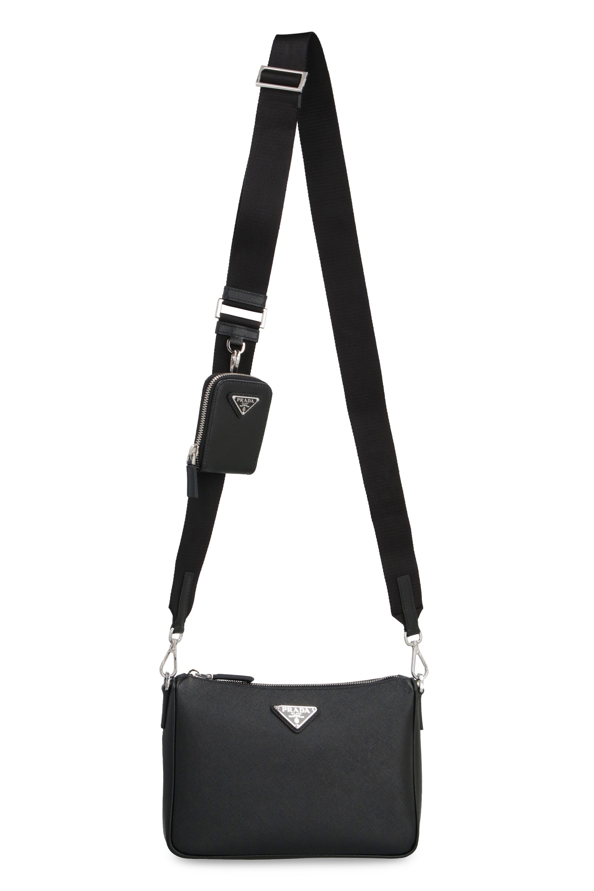 BLACK LEATHER CROSSBODY BAG Prada