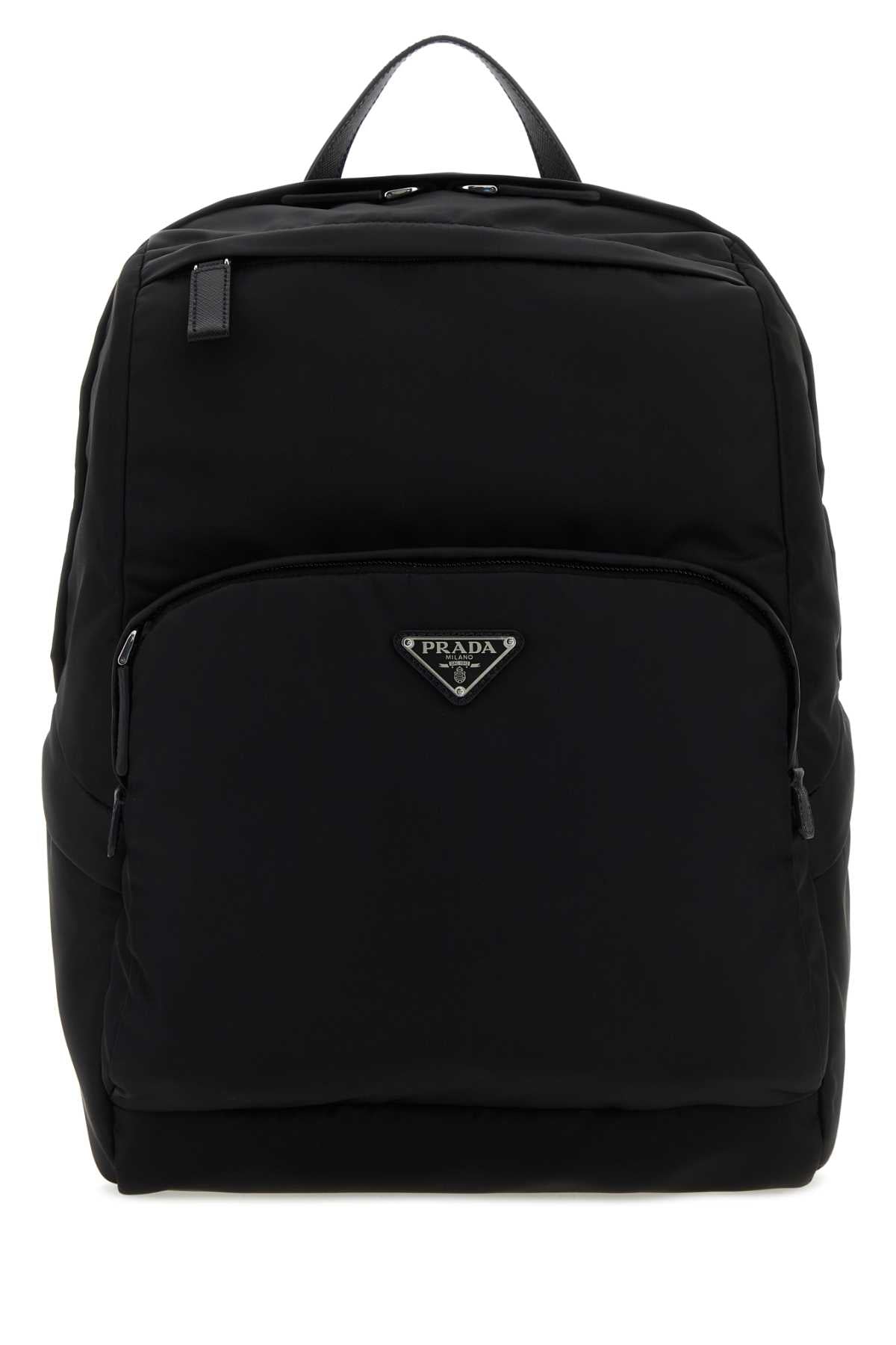 BLACK RE-NYLON AND LEATHER BACKPACK Prada BLACK TU