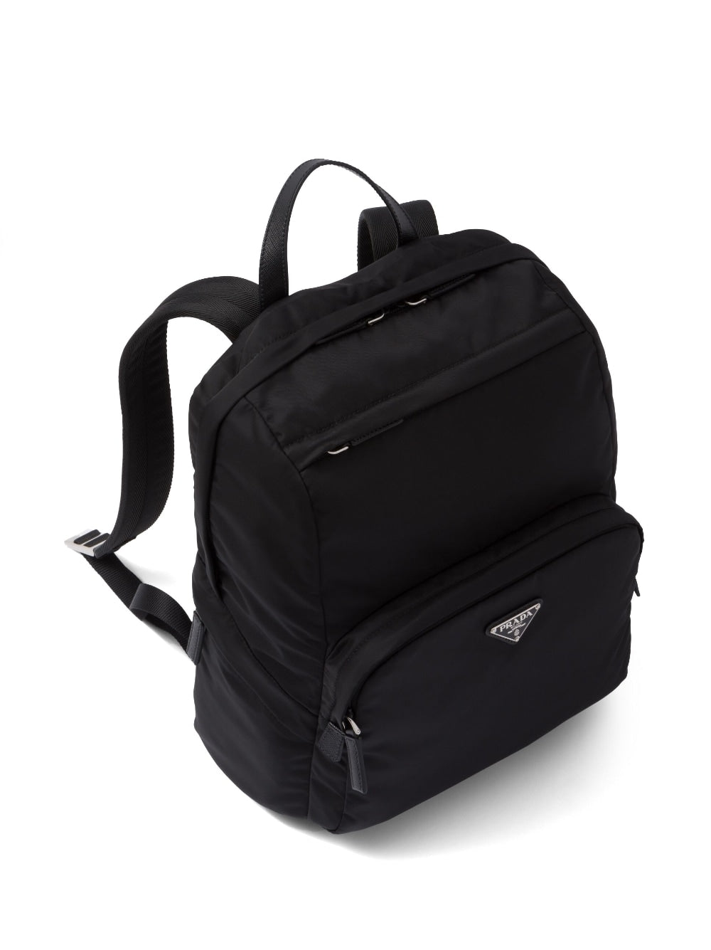 BLACK RE-NYLON AND LEATHER BACKPACK Prada