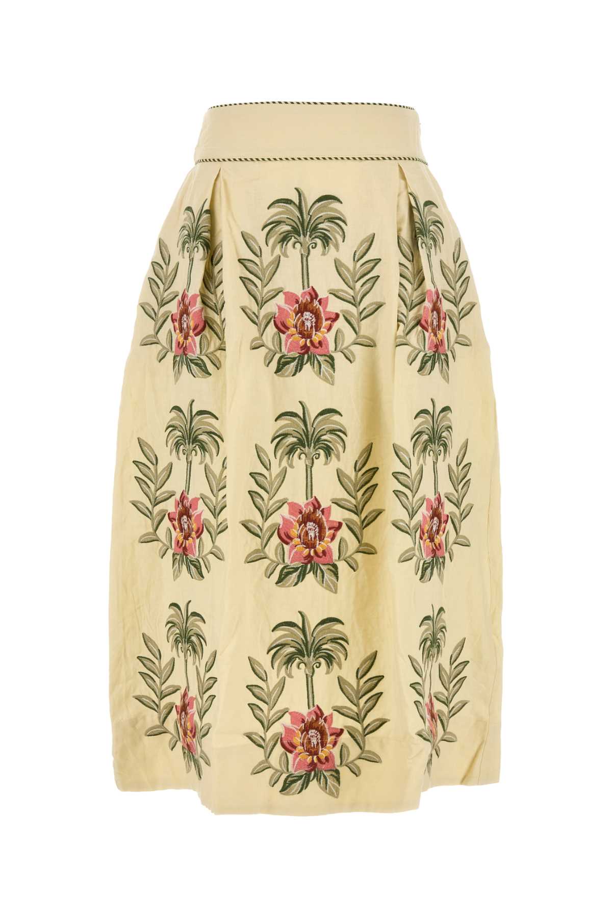 CREAM LINEN BLEND SKIRT FARM Rio YELLOW XS