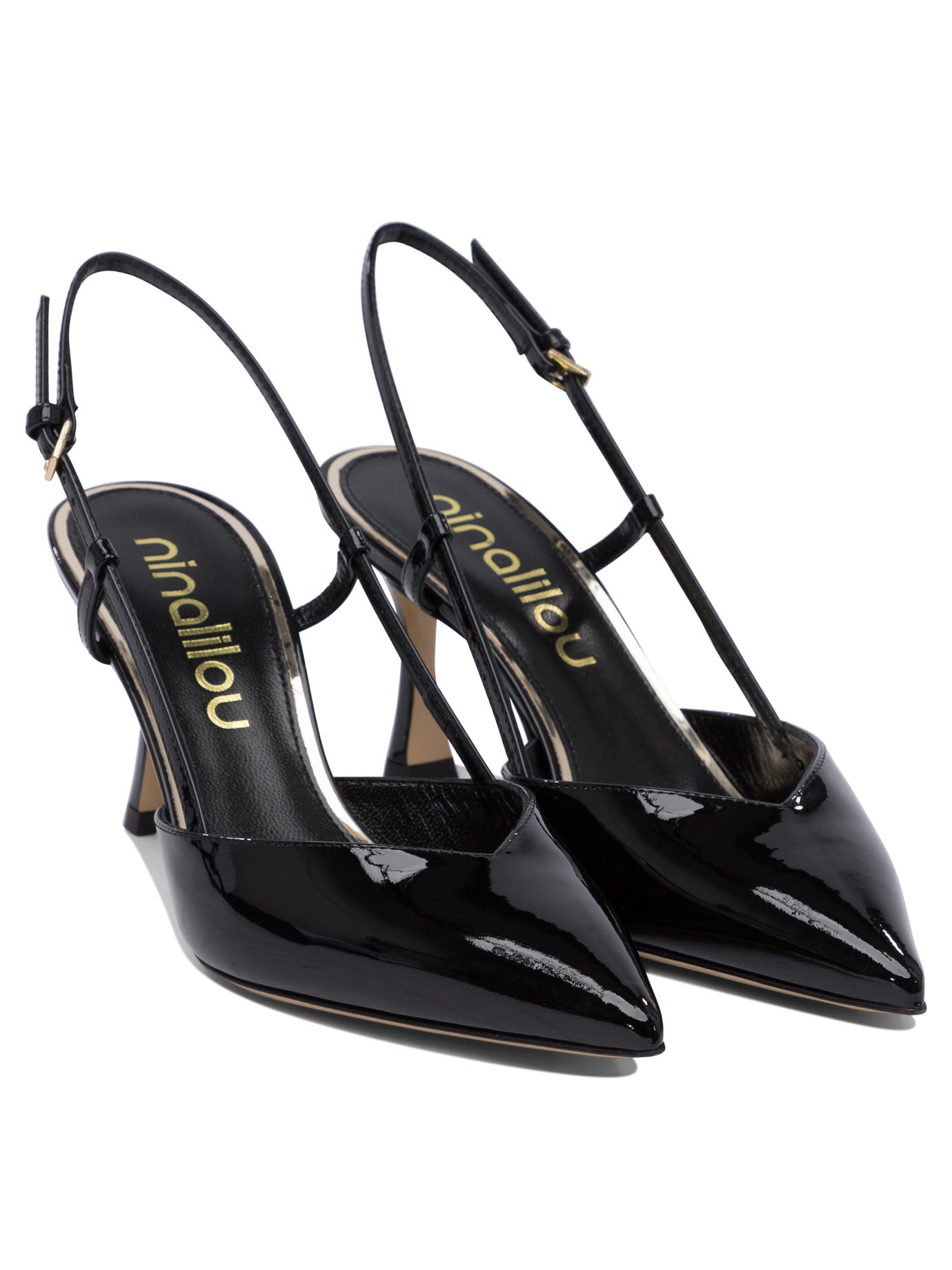BLACK LEATHER HEELED SHOES NINALILOU