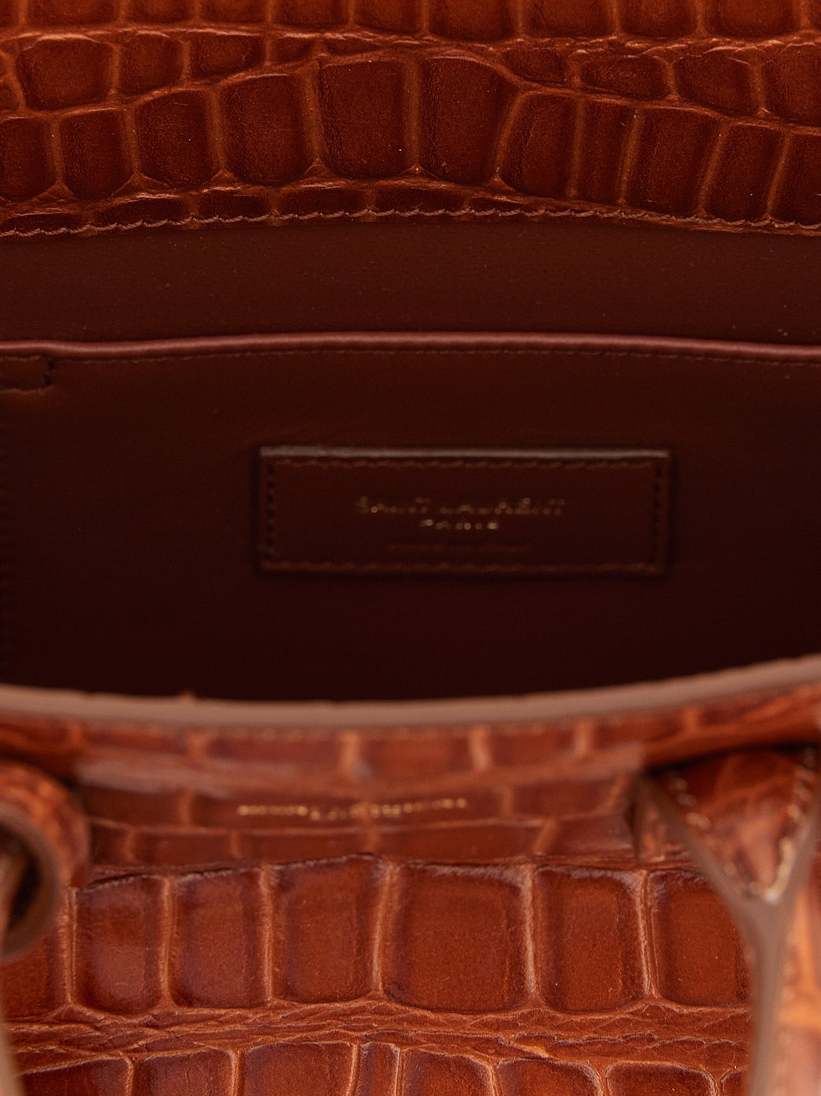 Saint Laurent Nano Sac De Jour satchel in brown, back view with shoulder strap