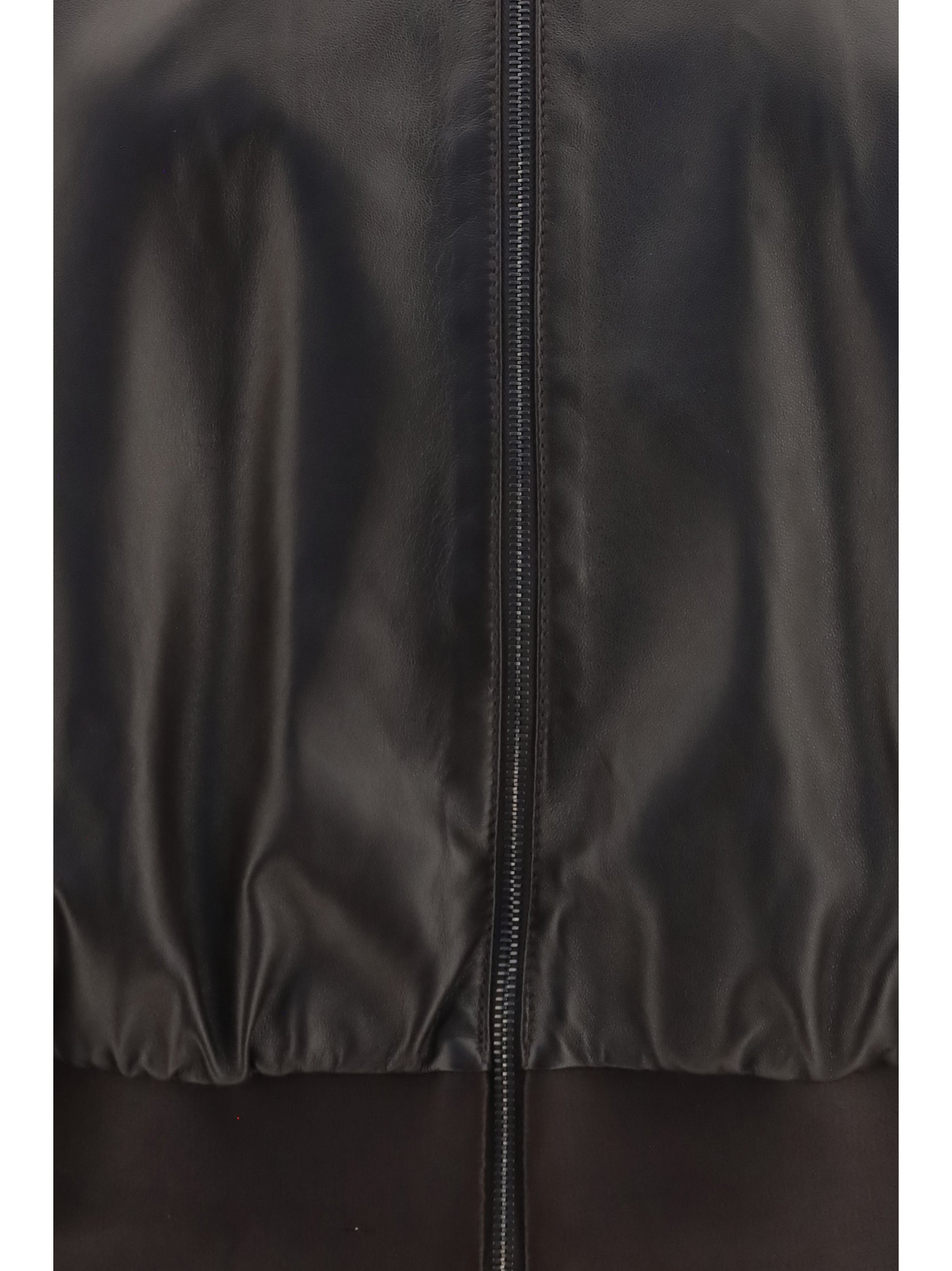 Dark chocolate nappa leather bomber jacket by Gucci, back view