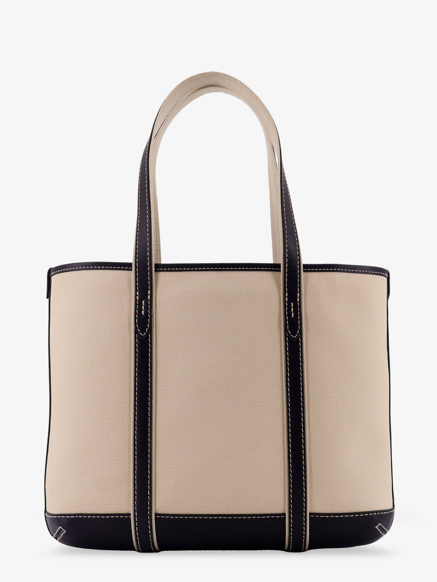 Beige canvas shoulder bag by Polo Ralph Lauren, detail of double leather handles