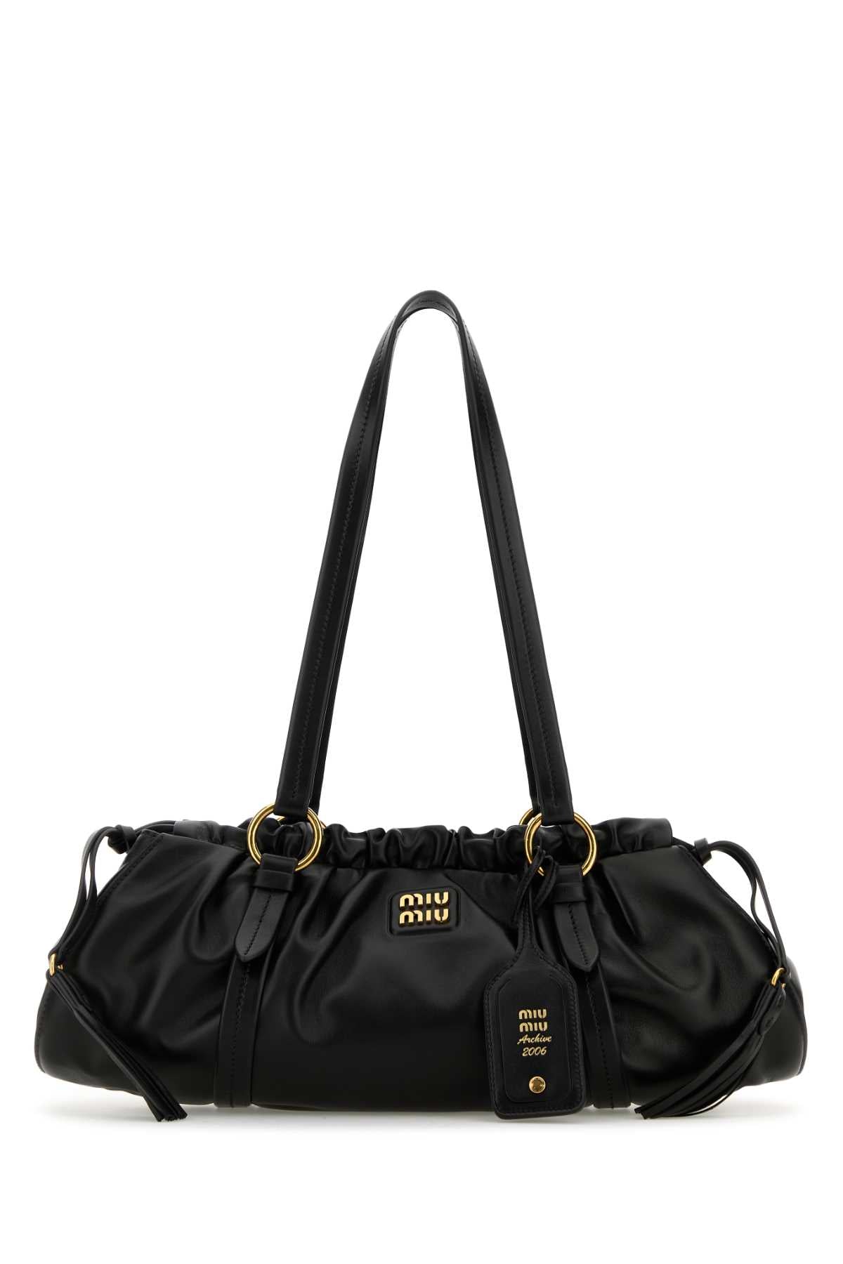BLACK LEATHER JOIE SHOULDER BAG Miu Miu BLACK TU