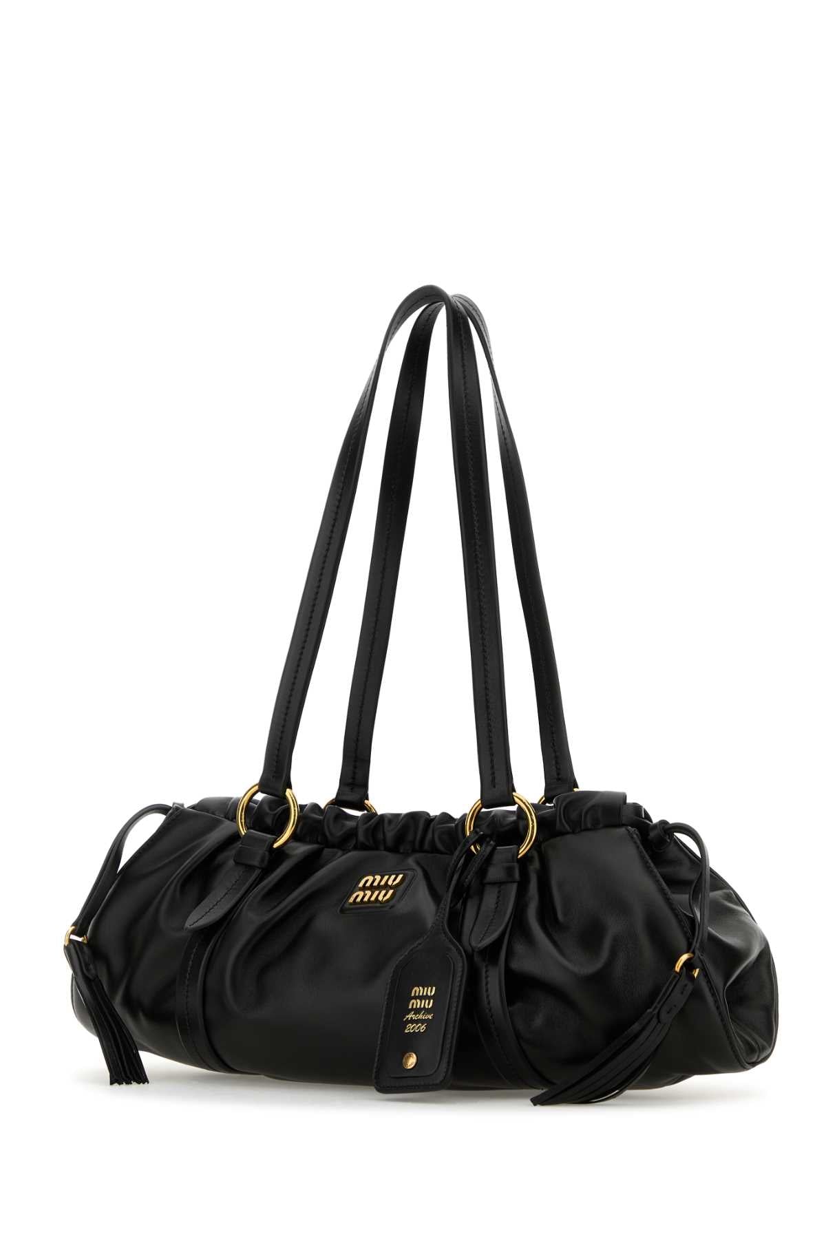 BLACK LEATHER JOIE SHOULDER BAG Miu Miu