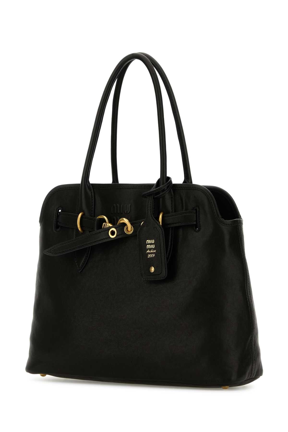 BLACK NAPPA LEATHER AVENTURE SHOPPING BAG Miu Miu