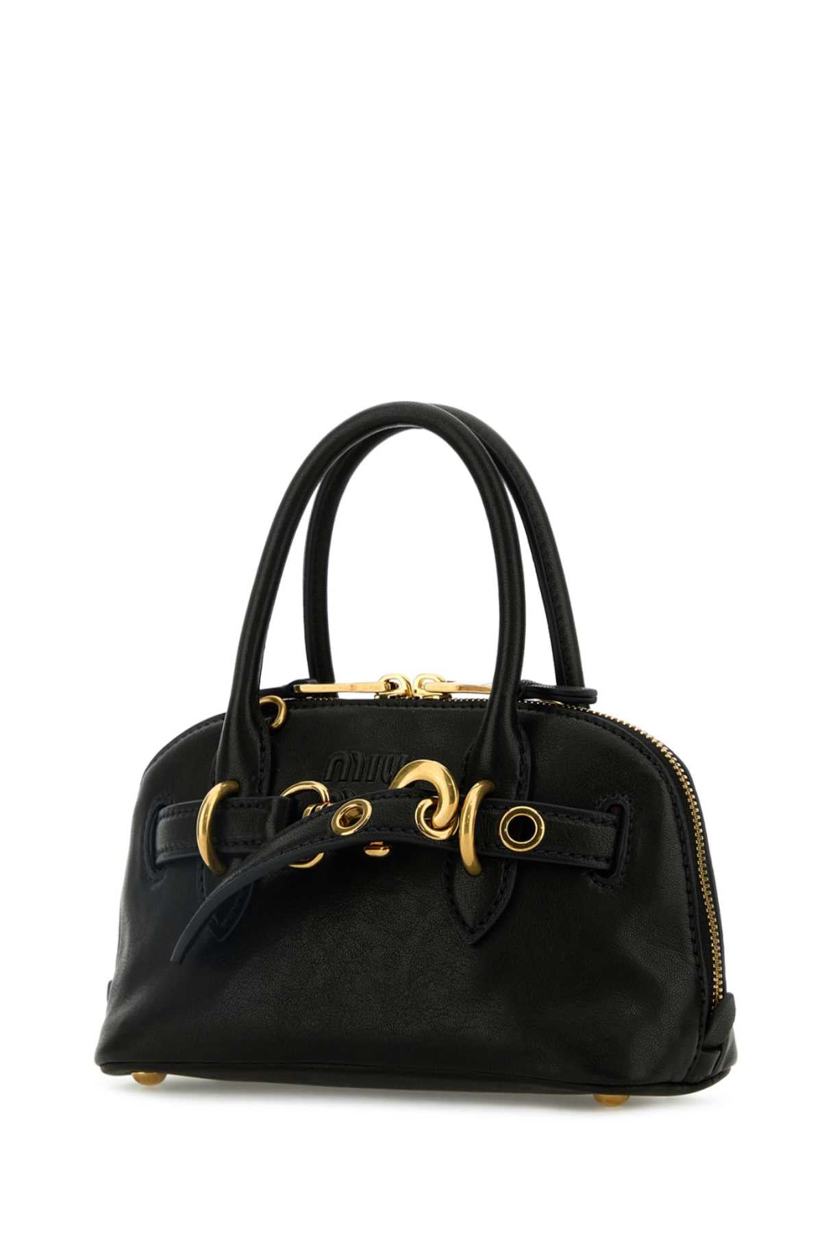 BLACK LEATHER MINI AVENTURE HANDBAG Miu Miu