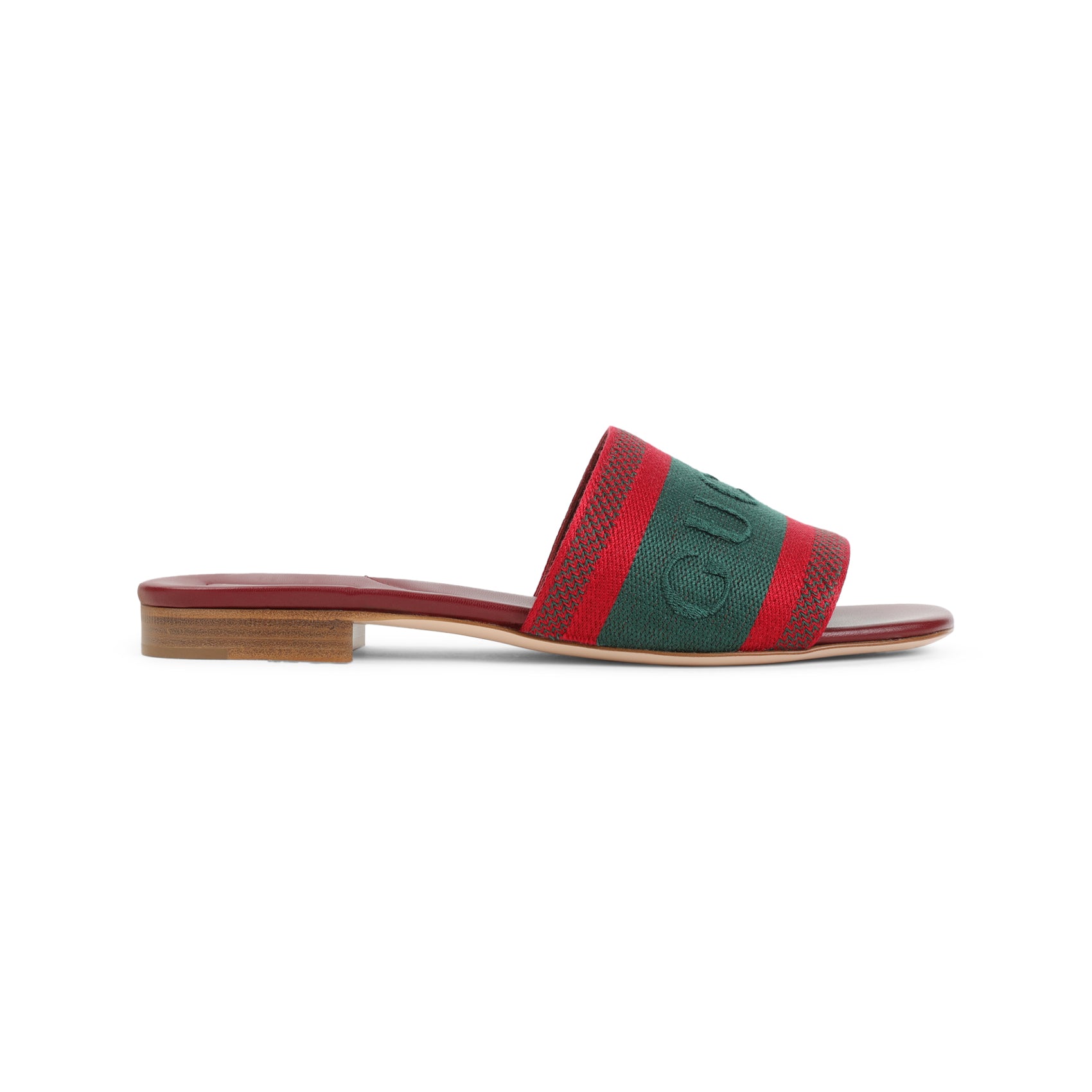 Red and green Gucci Jane canvas slide sandals, top view