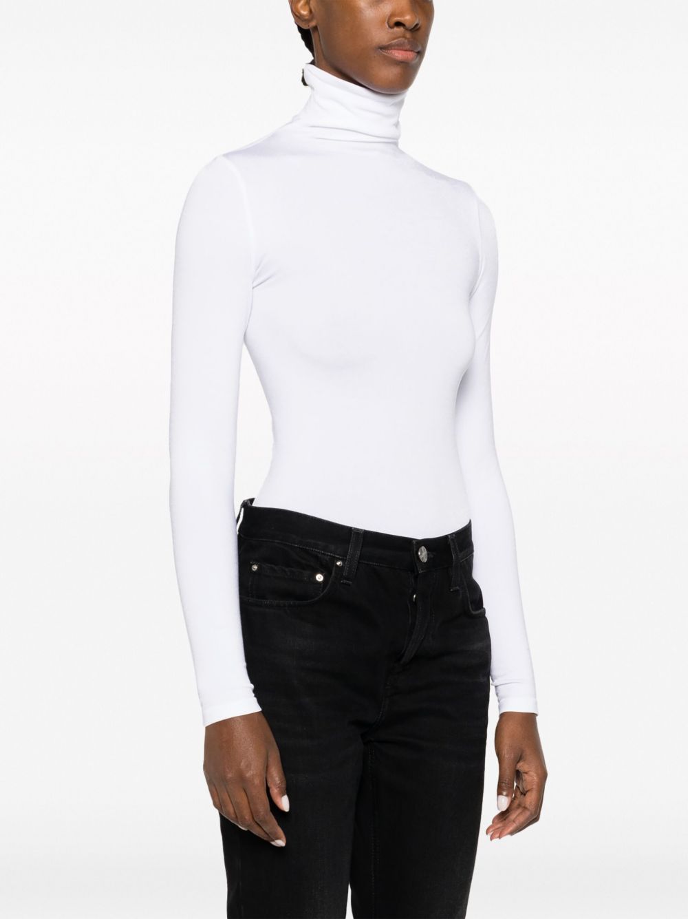 Optical white stretch-cotton bodysuit by Wolford, back view