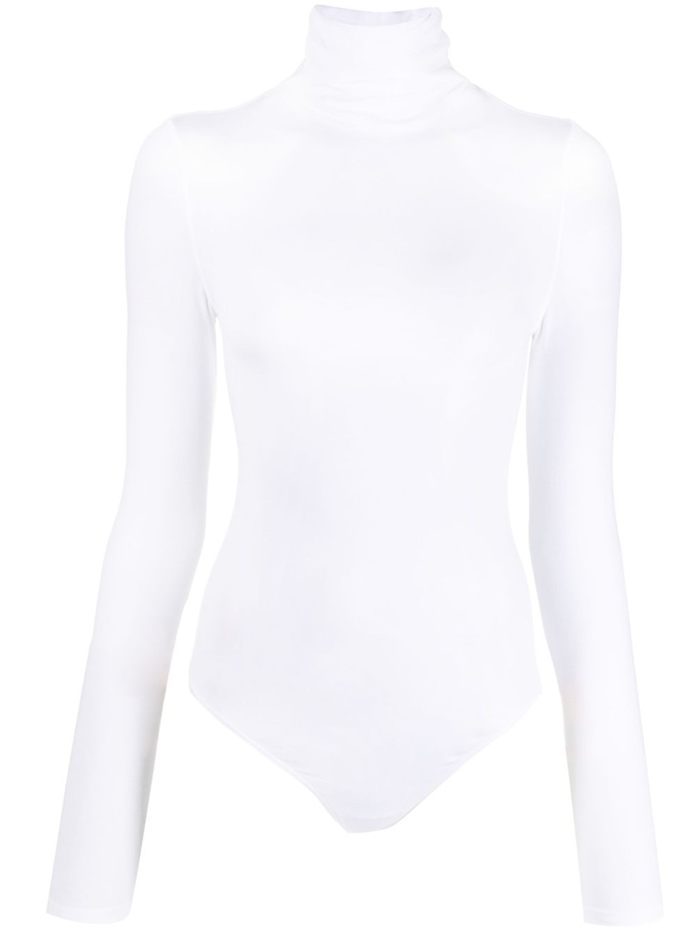 White ribbed cotton bodysuit with high neck by Wolford, front view