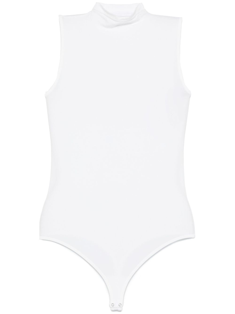 White Wolford sleeveless bodysuit with high turtleneck, front view