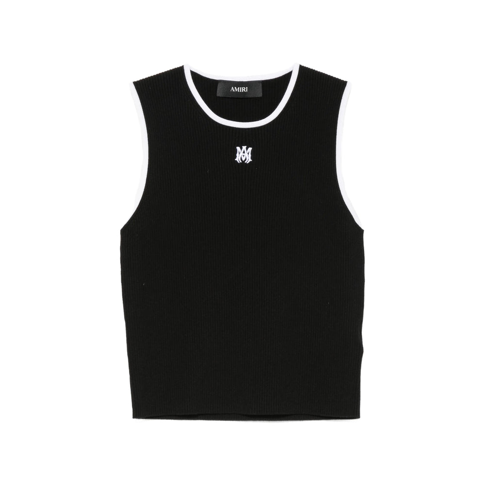 Black AMIRI sleeveless crop top with crew neckline, front view