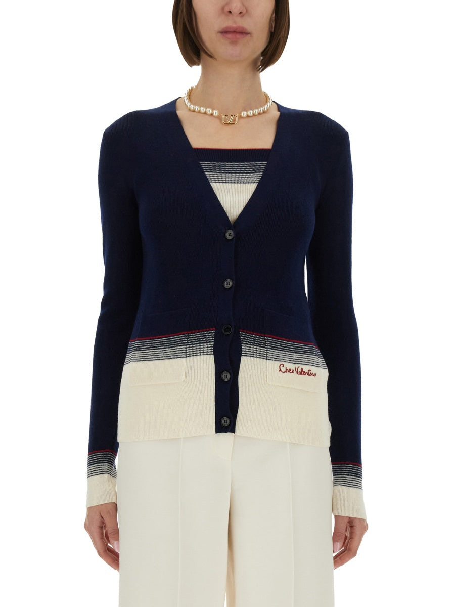 NAVY BLUE WOOL CARDIGAN Valentino Garavani BLUE XS