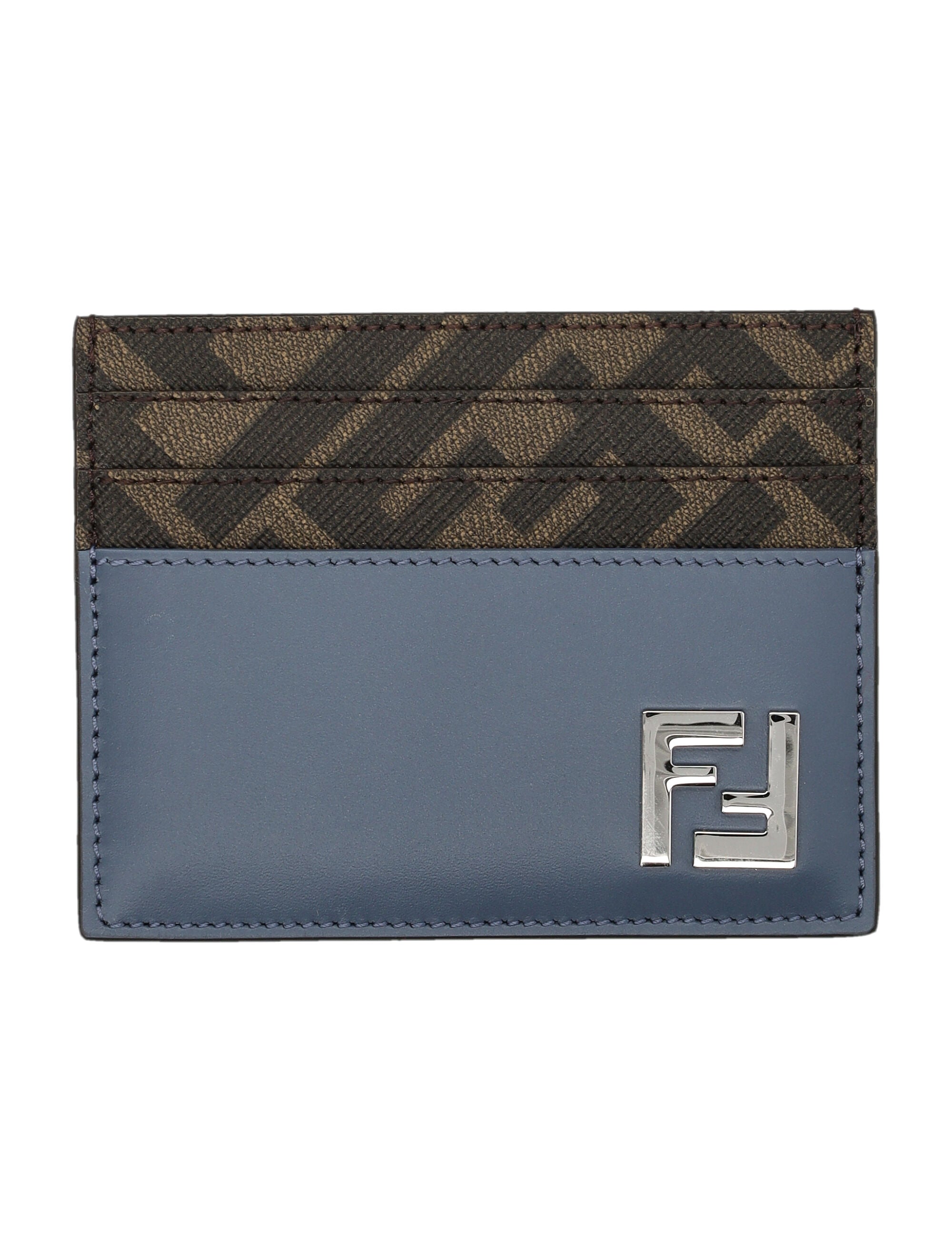 LEATHER AND FF CANVAS SQUARED CARD HOLDER Fendi BLUE UNICA