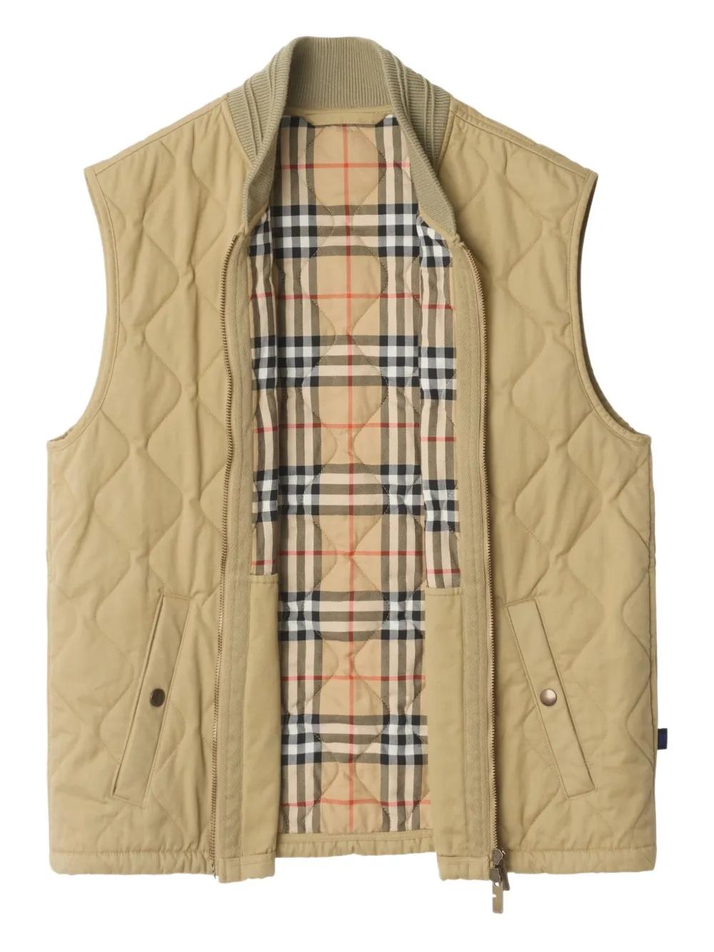 KHAKI COTTON SLEEVELESS JACKET Burberry