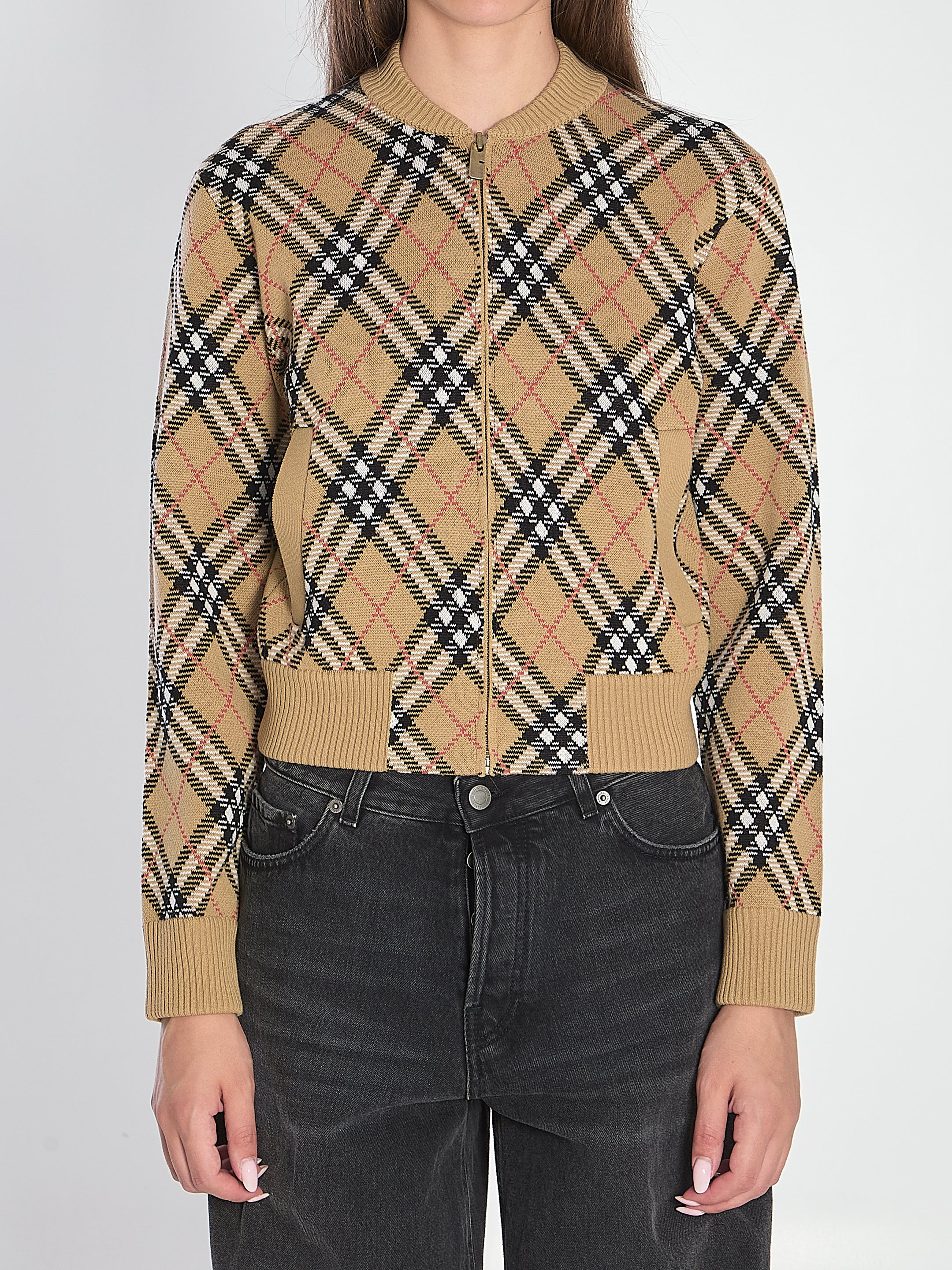 EMBROIDERED WOOL BLEND CARDIGAN Burberry CHECKED XS