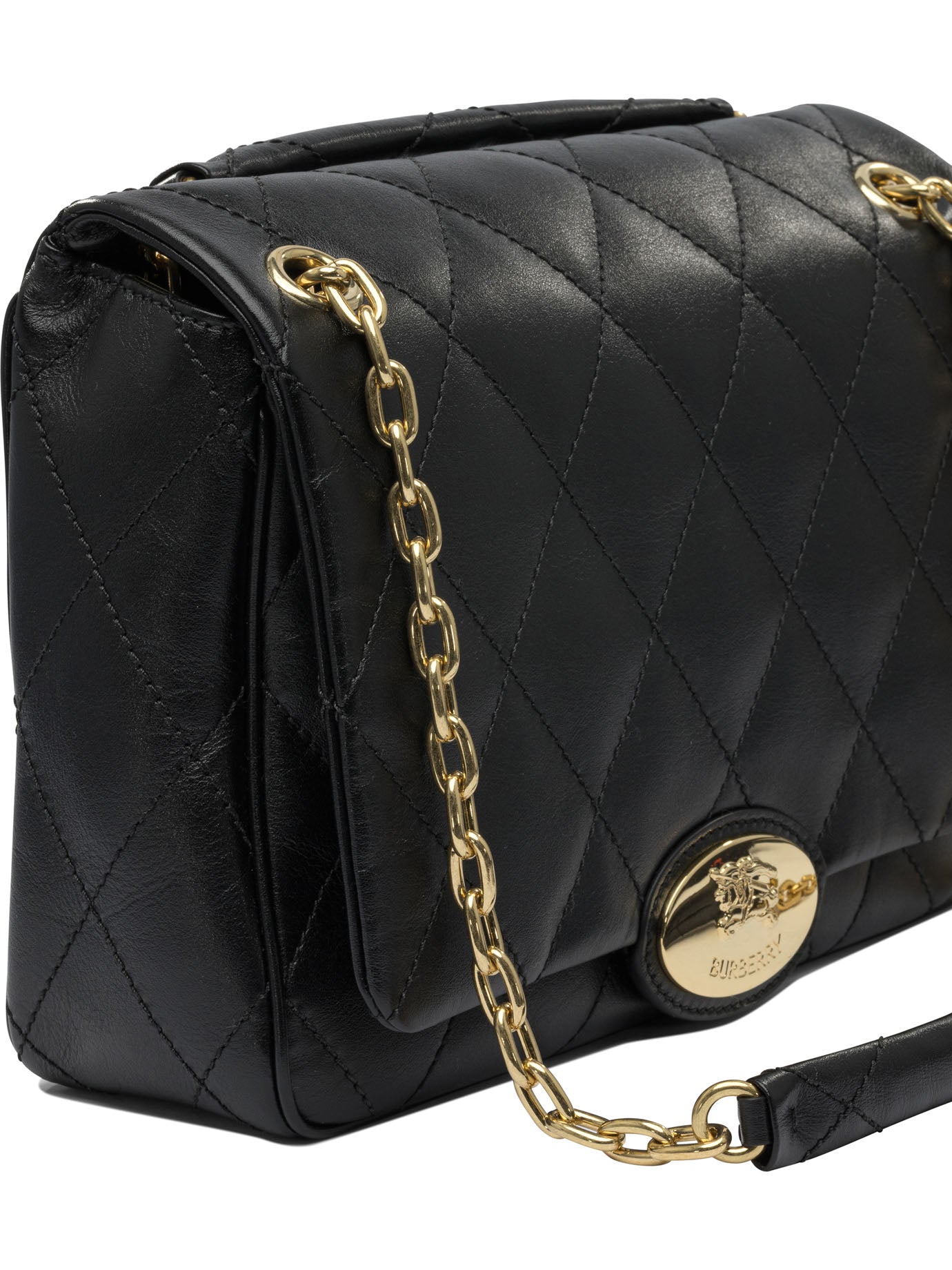 BLACK CALF GRAIN LEATHER HANDBAG Burberry
