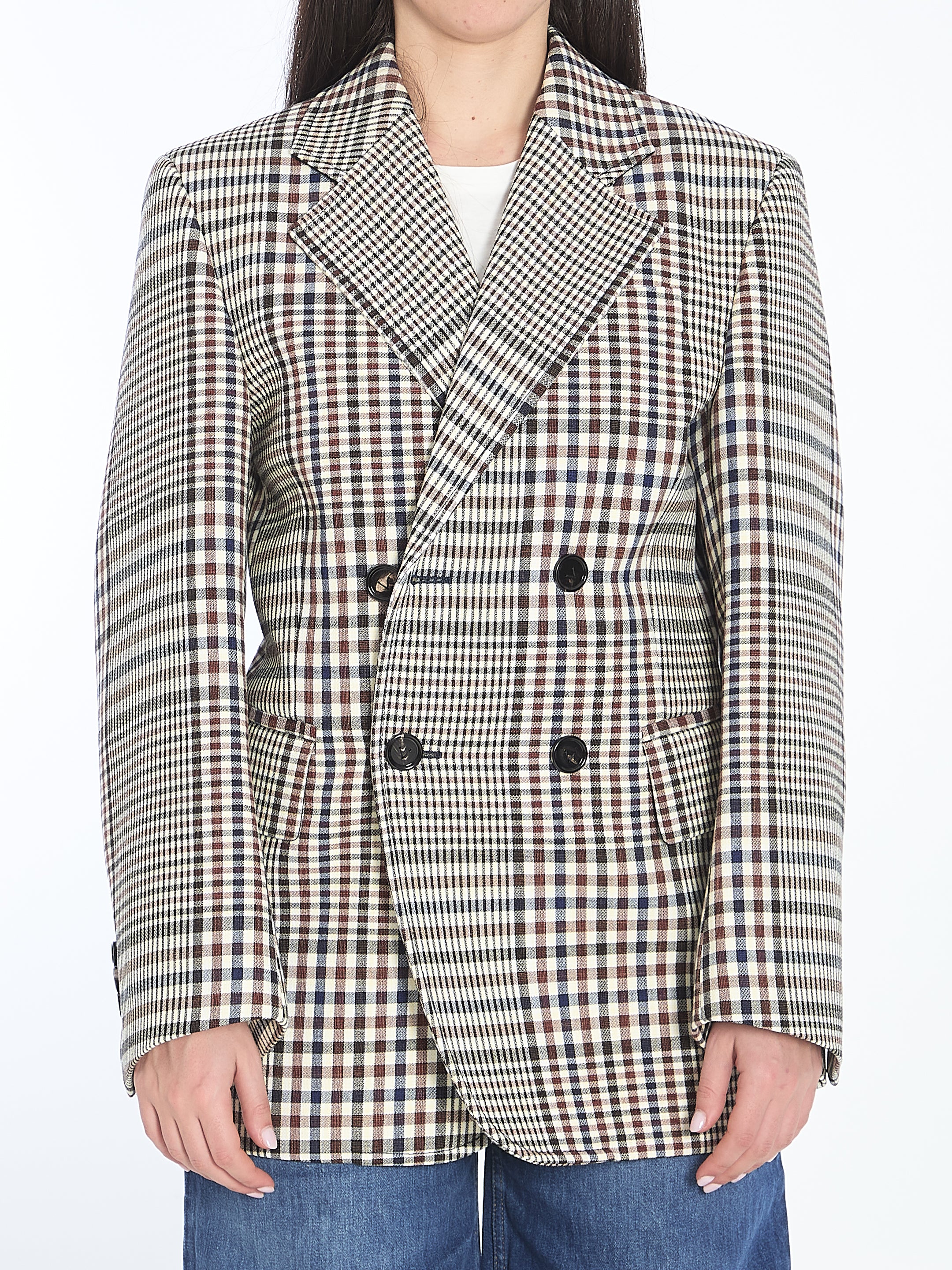 DOUBLE-BREASTED CHECK BLAZER Bottega Veneta MULTICOLOR 38