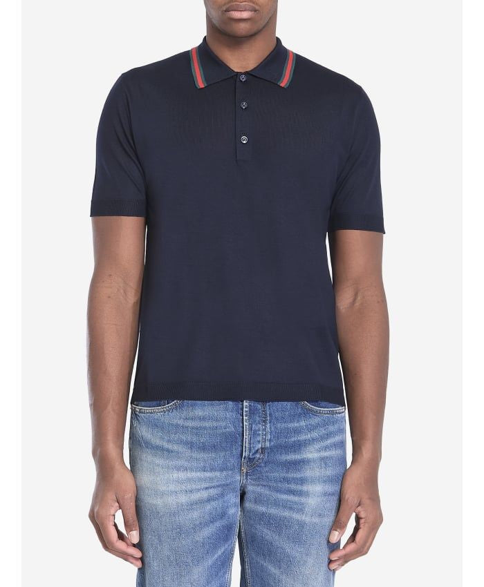 KNITTED WOOL POLO SHIRT WITH WEB PATTERN Gucci BLACK M