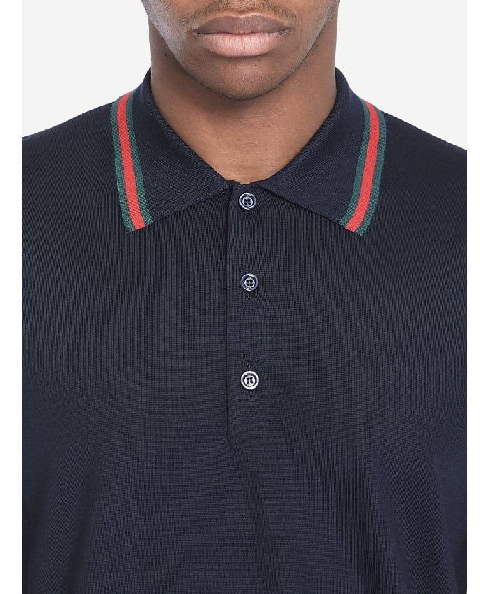 KNITTED WOOL POLO SHIRT WITH WEB PATTERN Gucci