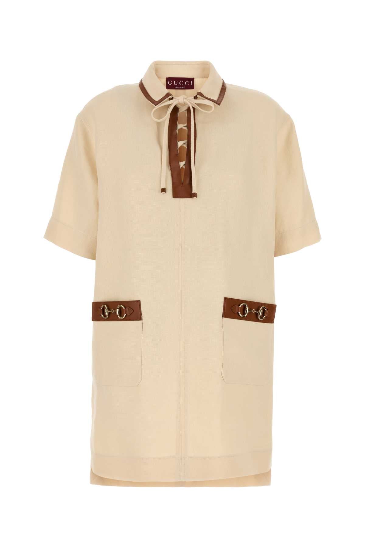 SAND LINEN MINI DRESS Gucci BEIGE O TAN 44