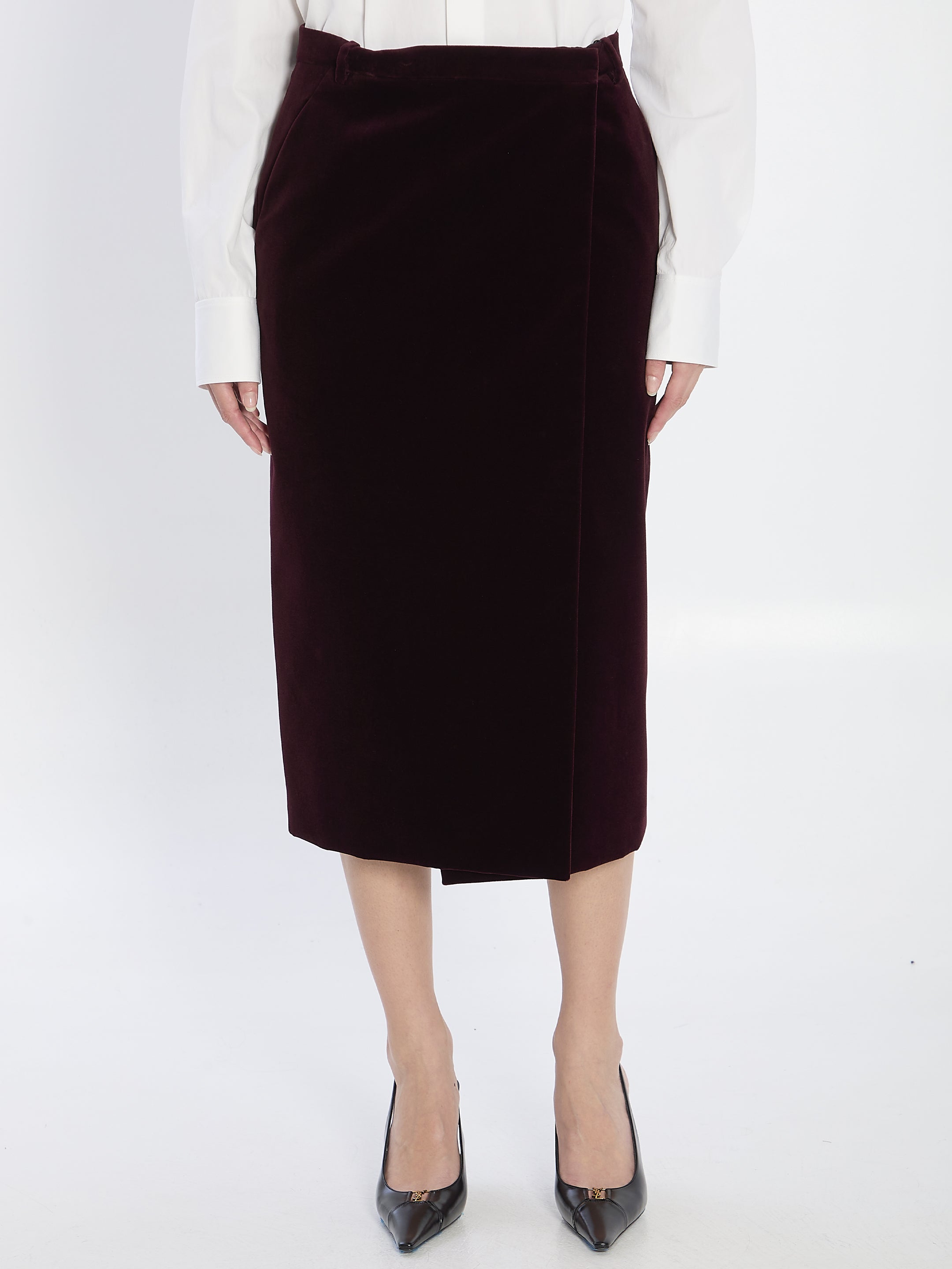 WRAP SKIRT IN VELVET Saint Laurent BORDEAUX 40
