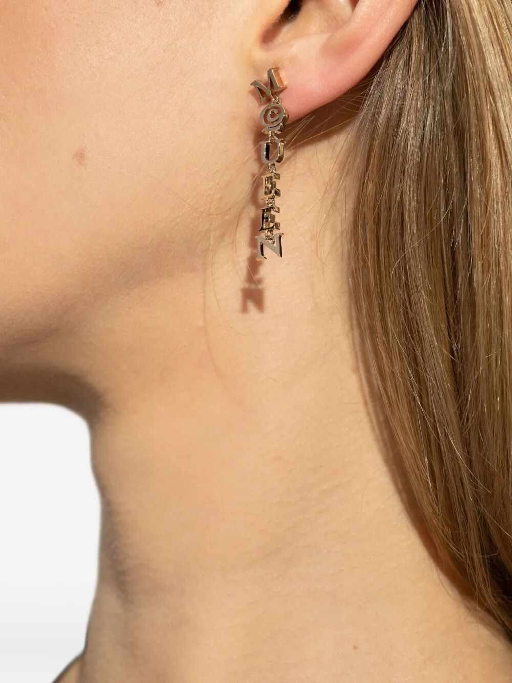 PALE GOLD-FINISHED LOGO PENDANT EARRINGS Alexander McQueen