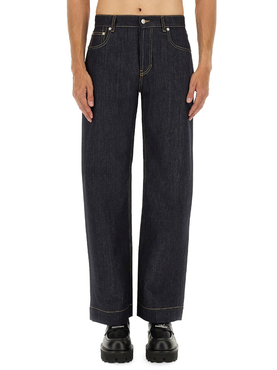 ALEXANDER MCQUEEN WIDE LEG DENIM JEANS IN INDIGO Alexander McQueen BLUE 48