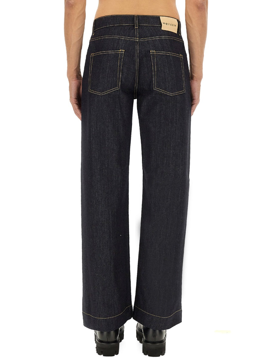 ALEXANDER MCQUEEN WIDE LEG DENIM JEANS IN INDIGO Alexander McQueen