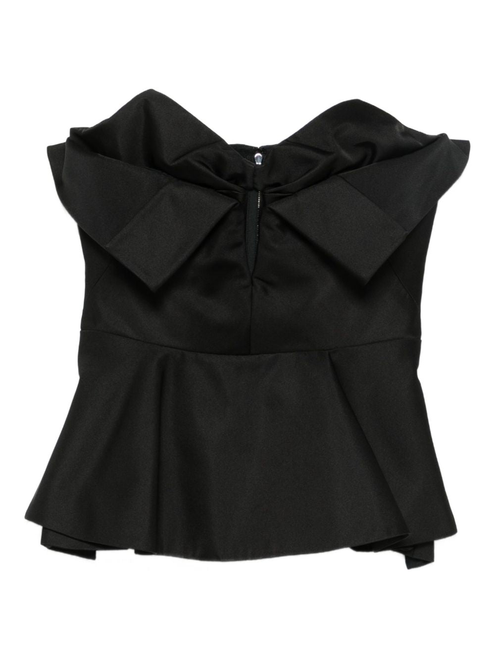 Black polyester off-shoulder blouse by Alexander McQueen, front view