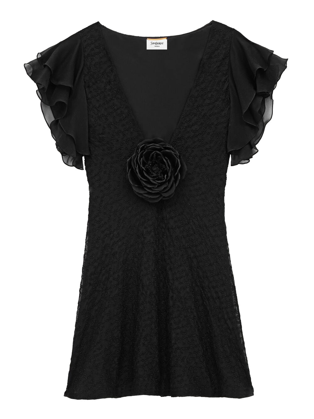 V-NECK DRESS IN EMBROIDERED MUSLIN Saint Laurent BLACK 38