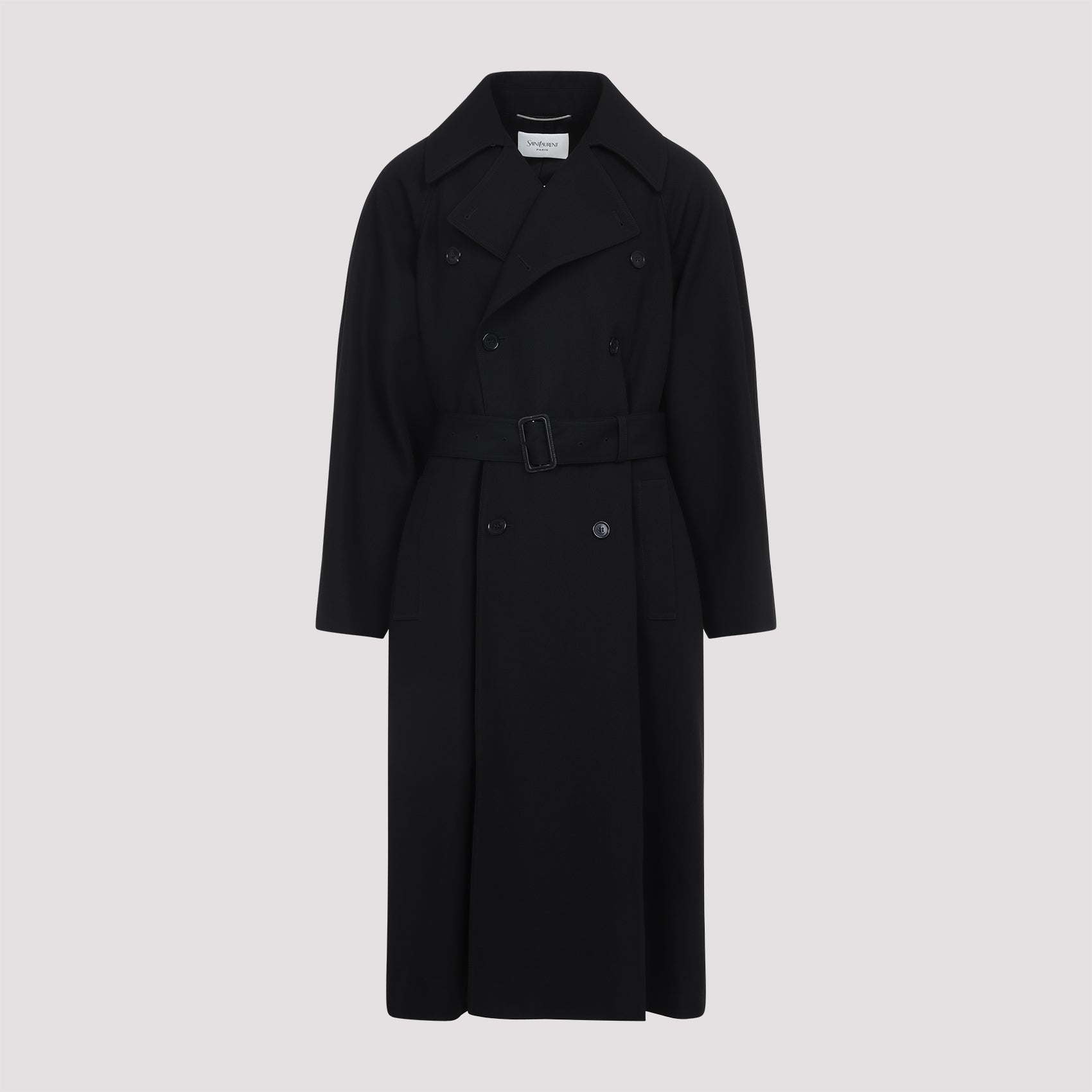 DOUBLE-BREASTED LONG COAT IN GRAIN DE POUDRE Saint Laurent