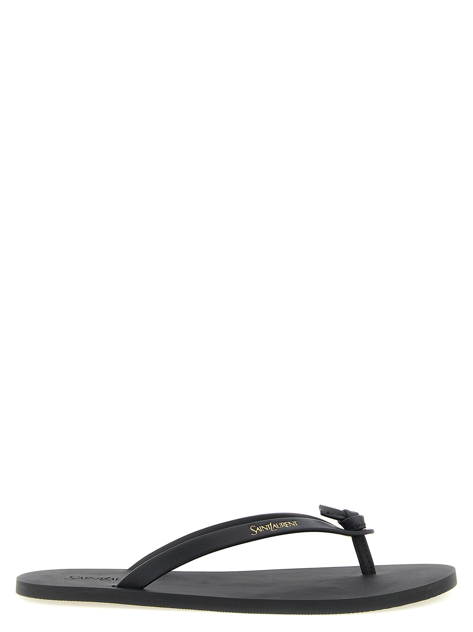 Black leather Pool flip flops with Y-shaped strap by Saint Laurent, front view