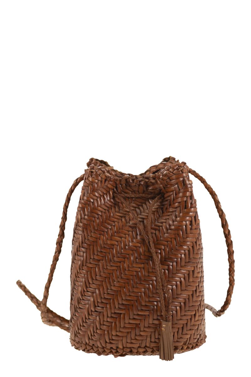 POMPOM DOUBLE JUMP - BUCKET BAG WITH WOVEN LEATHER Dragon LEATHER ONE SIZE
