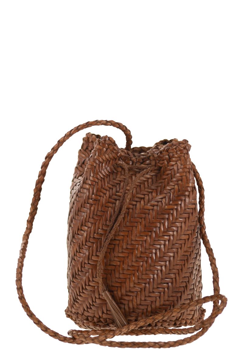 POMPOM DOUBLE JUMP - BUCKET BAG WITH WOVEN LEATHER Dragon